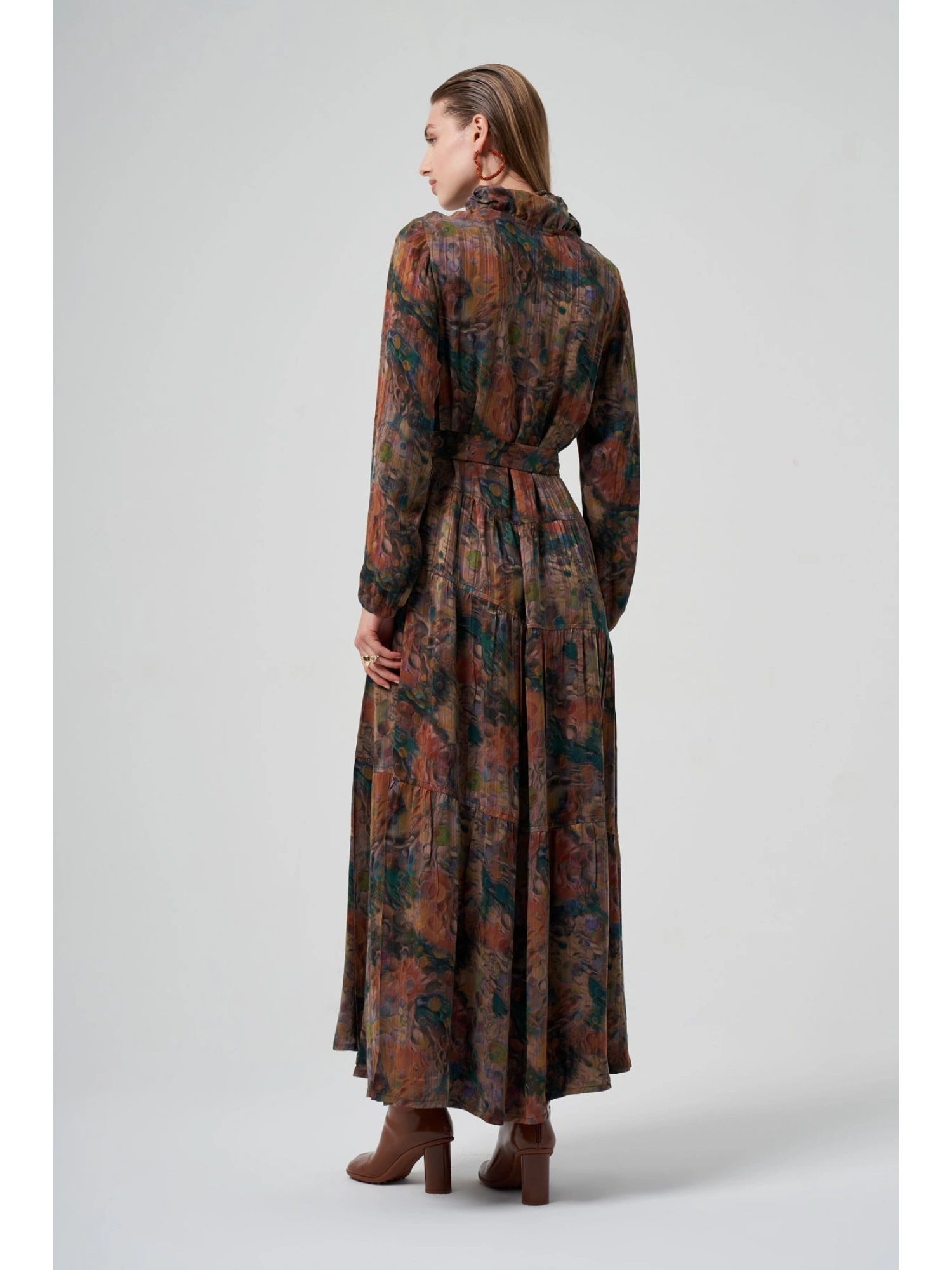 Misswhence Jakarlı Desenli İpek Gömlek Elbise 36515