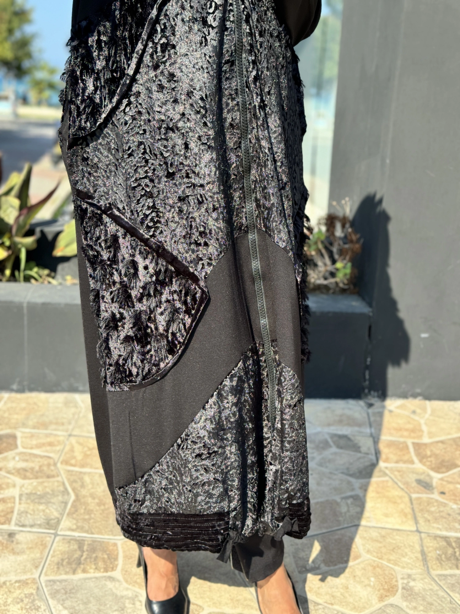 Misswhence Kadife Patchwork Siyah Pardesü 36410