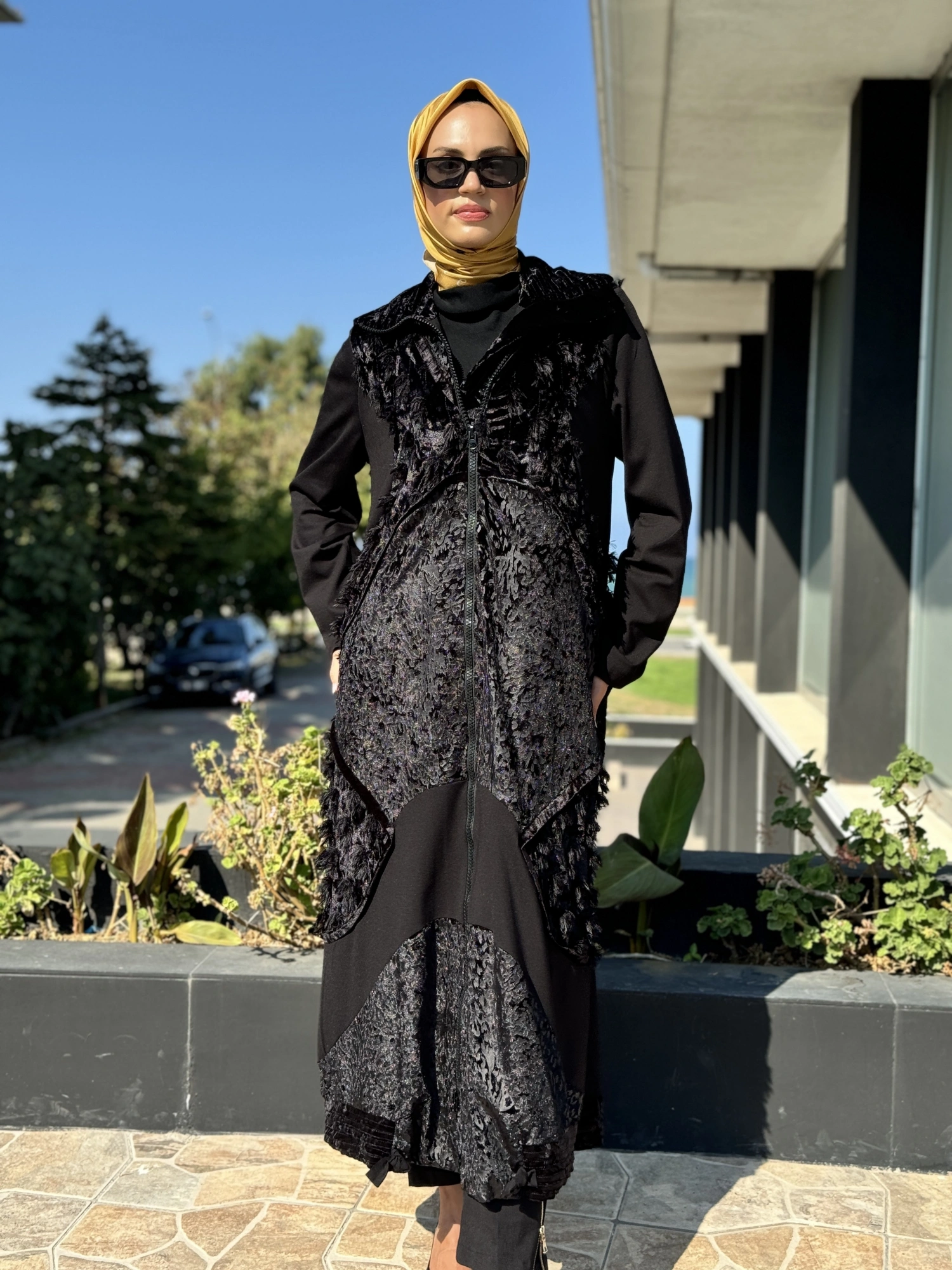 Misswhence Kadife Patchwork Siyah Pardesü 36410