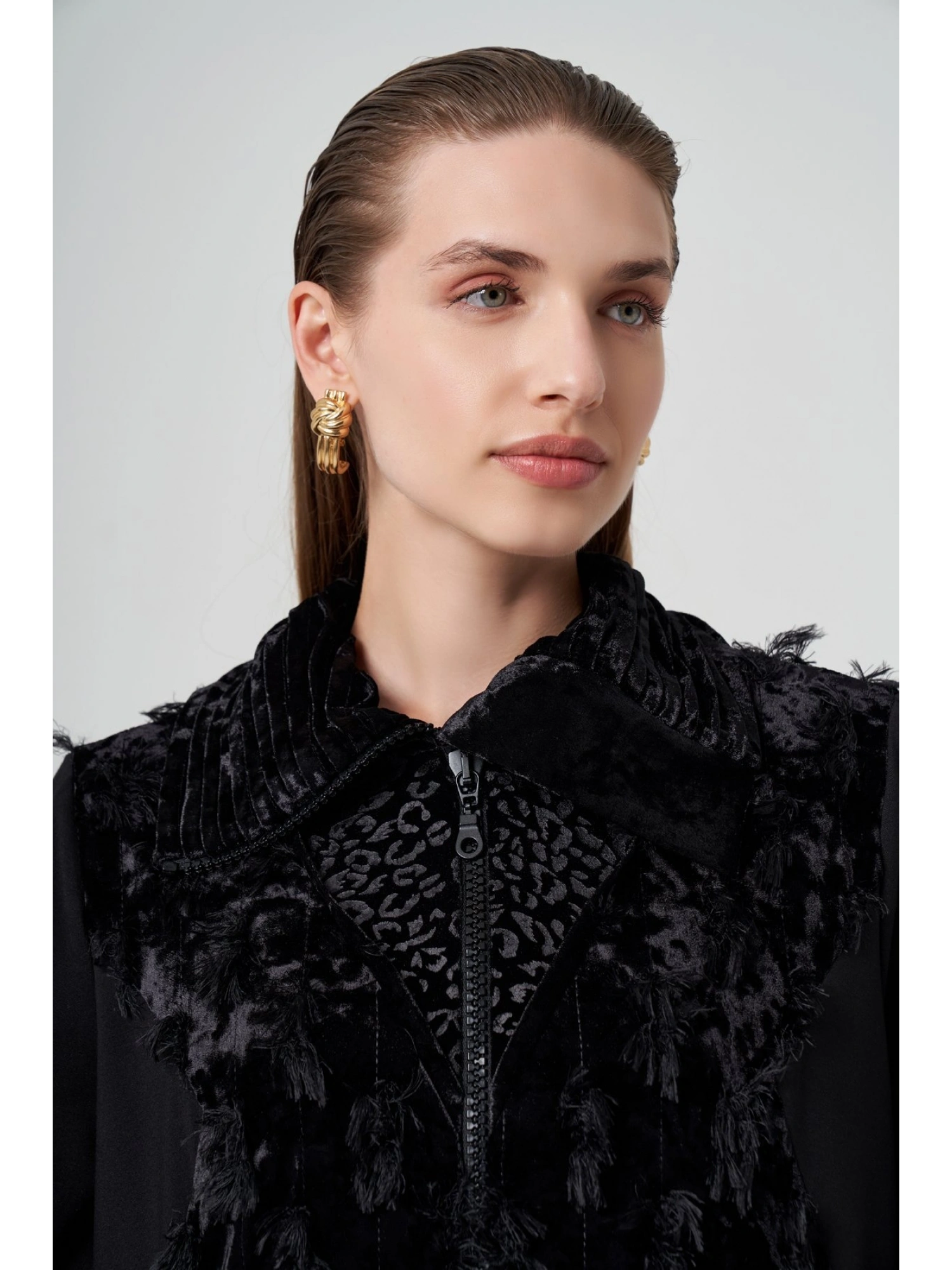 Misswhence Kadife Patchwork Siyah Pardesü 36410