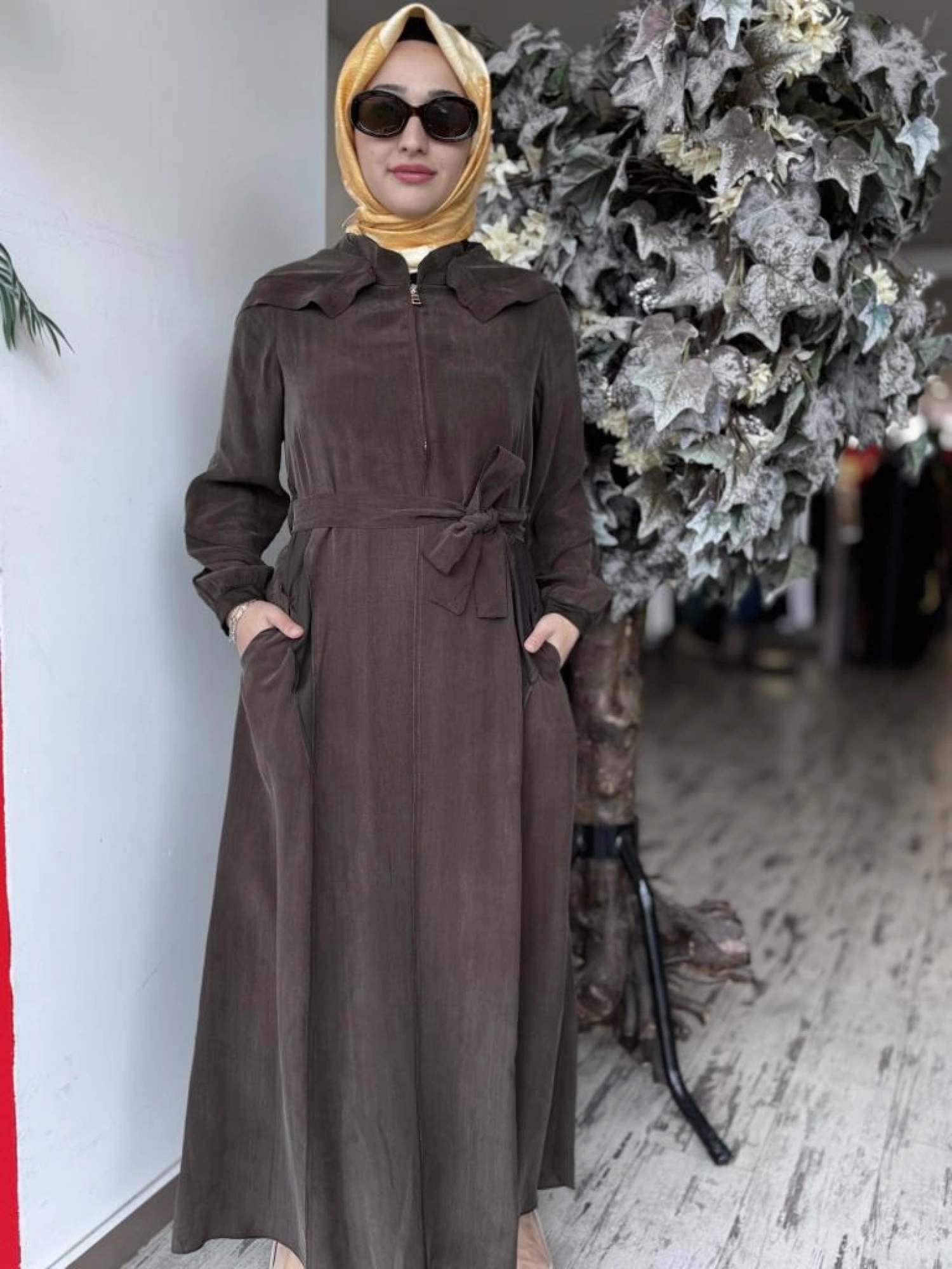 Misswhence Kapüşonlu Cupra İpek Elbise 37811