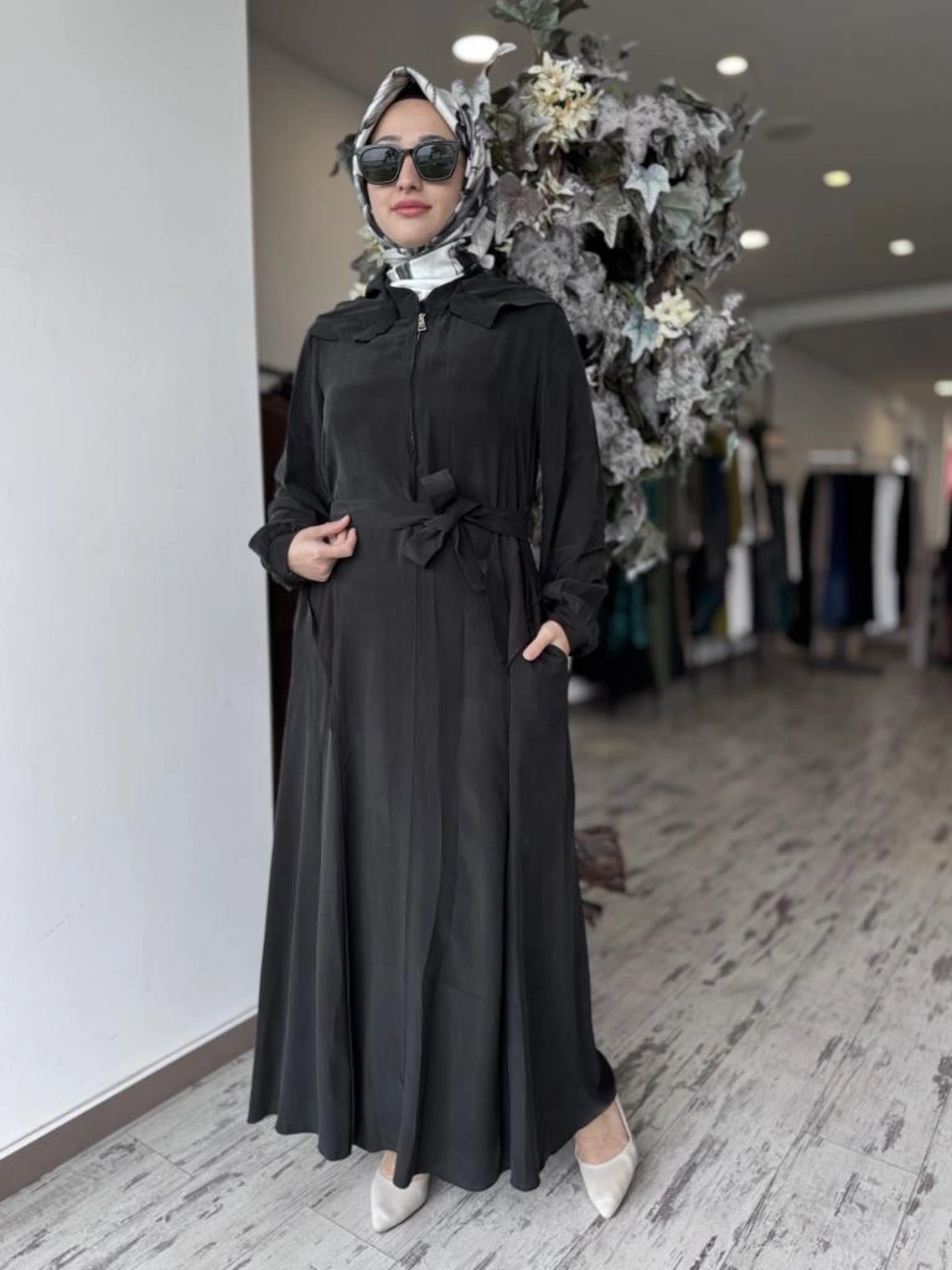 Misswhence Kapüşonlu Cupra İpek Elbise 37811