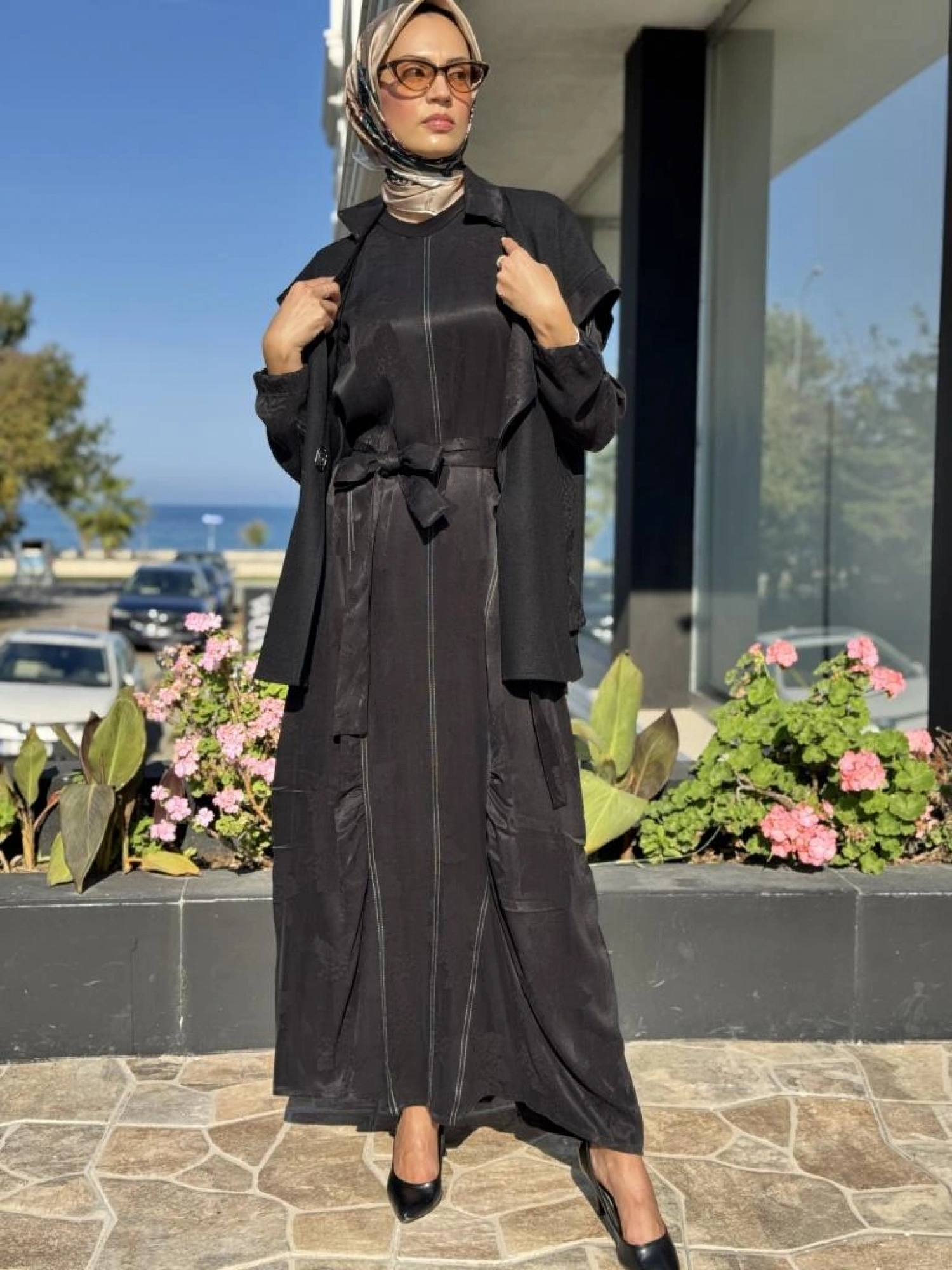 Misswhence Keçe Yelekli Cupra İpek Elbise 36819