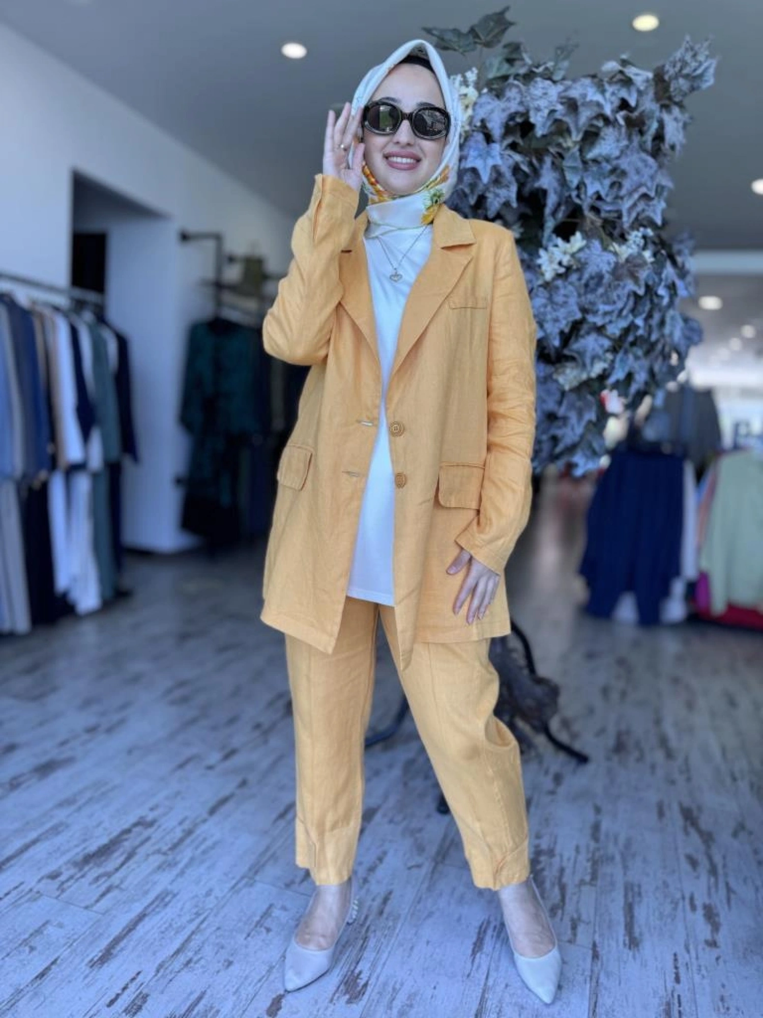 Misswhence Keten Kruvaze Ceket Pantolon Takım 37207