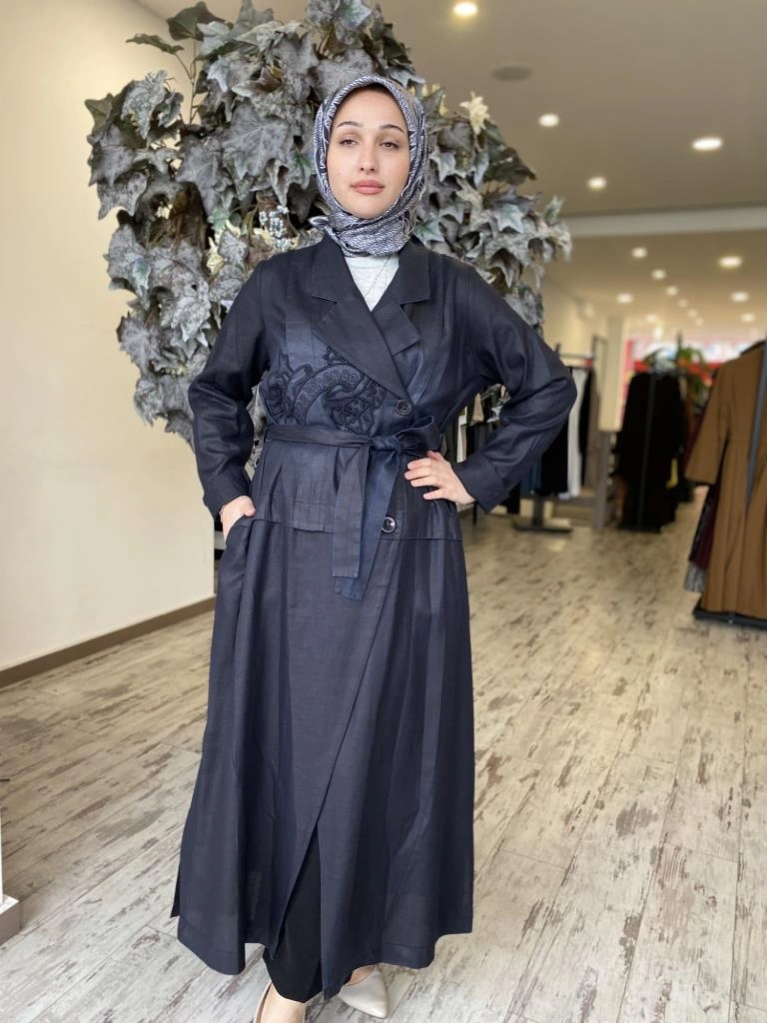 Misswhence Nakış Detaylı Kruvaze Tencel Viscon Pardesü 37501P