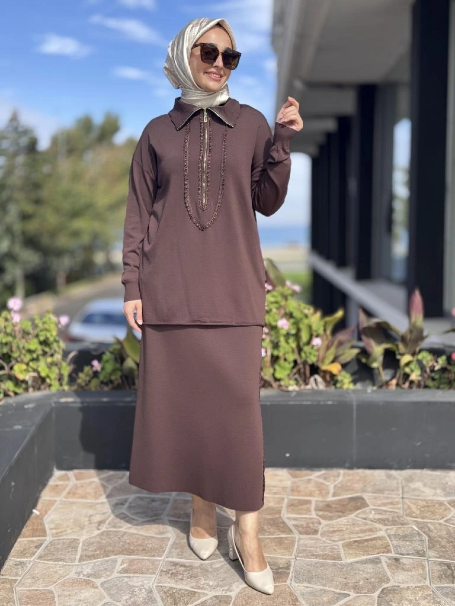 Misswhence Önü Şerit Kurdele Detaylı Yarım Fermuarlı Triko Tunik 38018