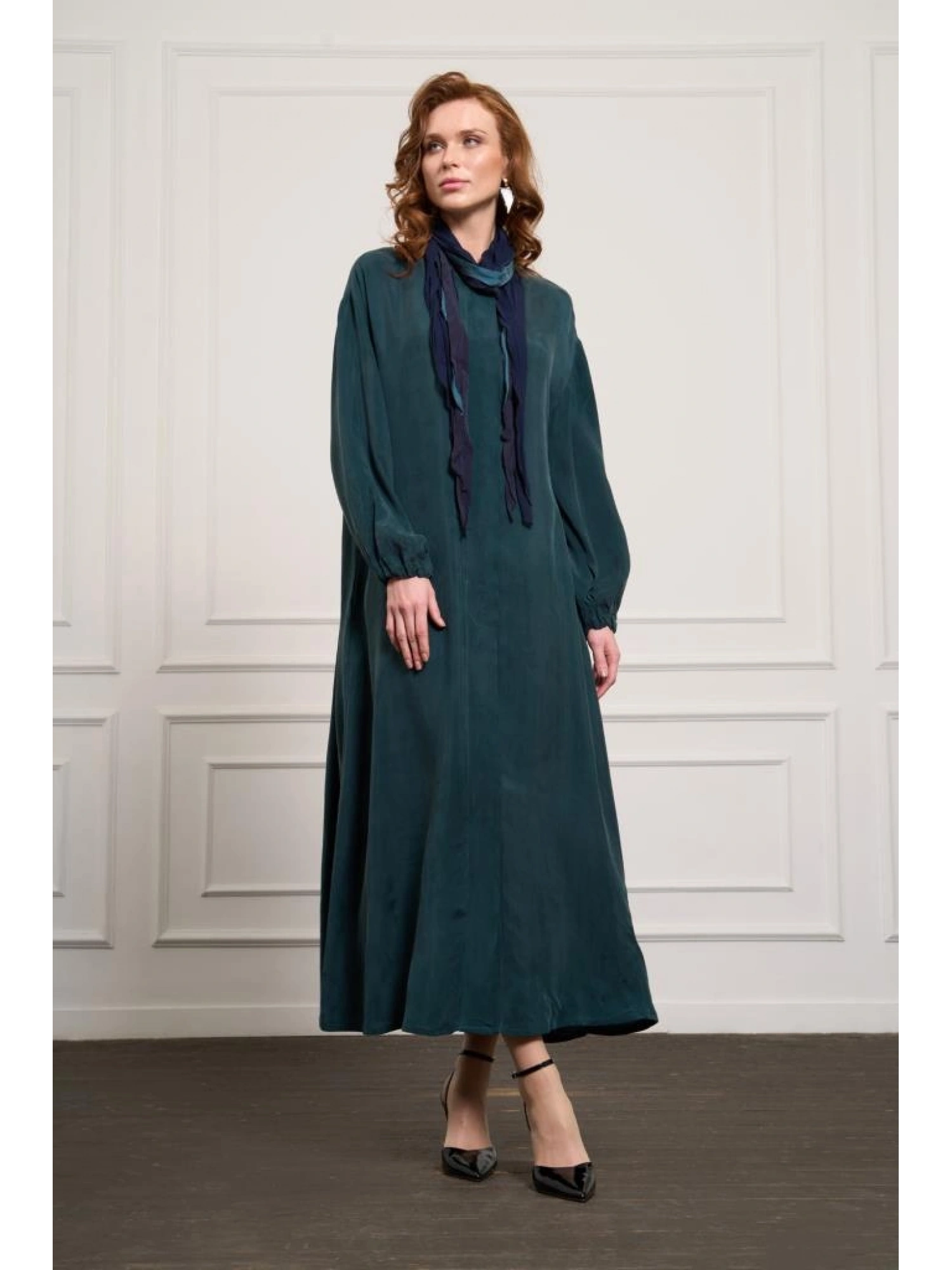 Misswhence Şal Detaylı Kapama Çıtçıtlı Cupra İpek Pardesü 37514