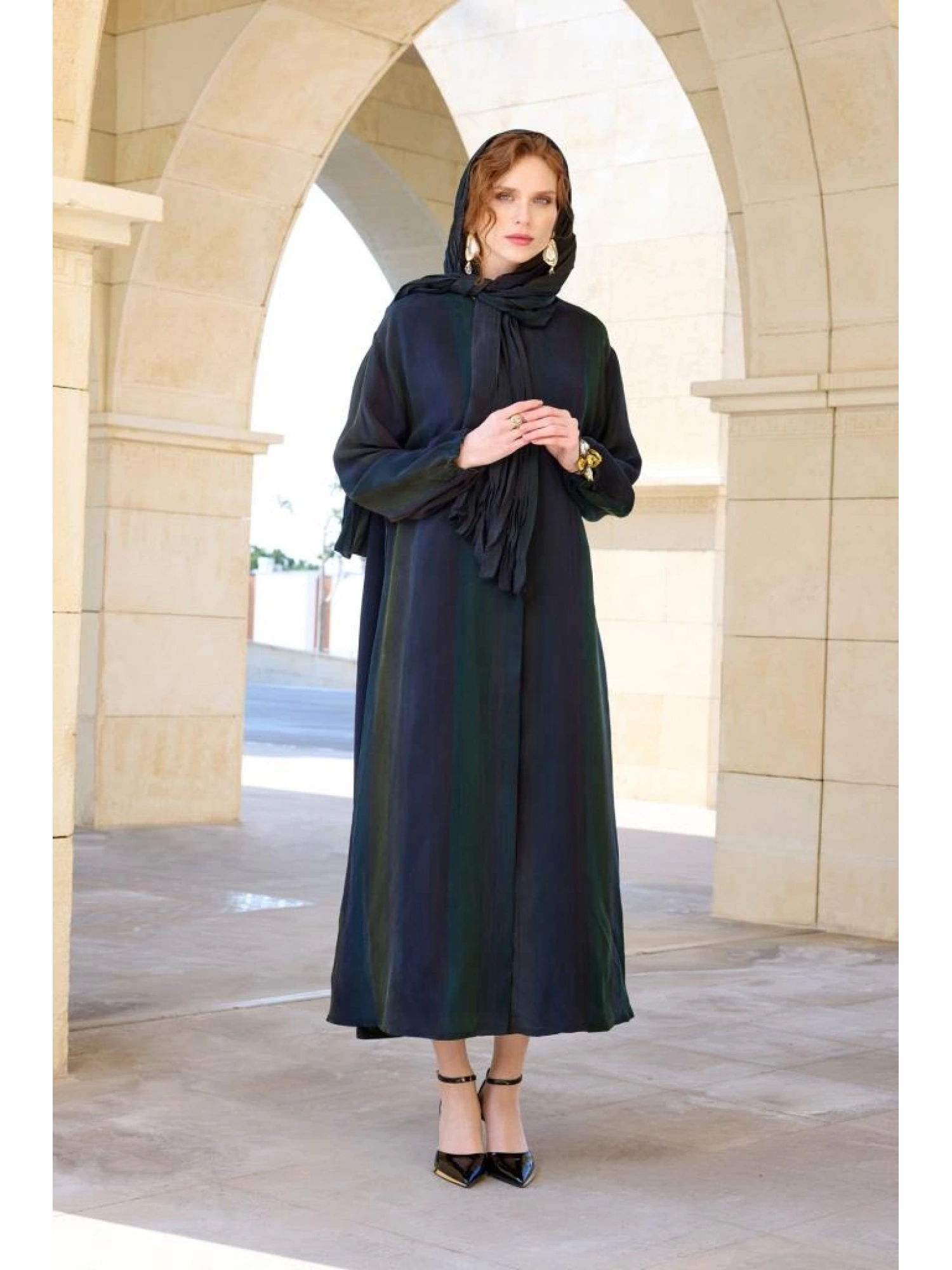 Misswhence Şal Detaylı Kapama Çıtçıtlı Cupra İpek Pardesü 37514