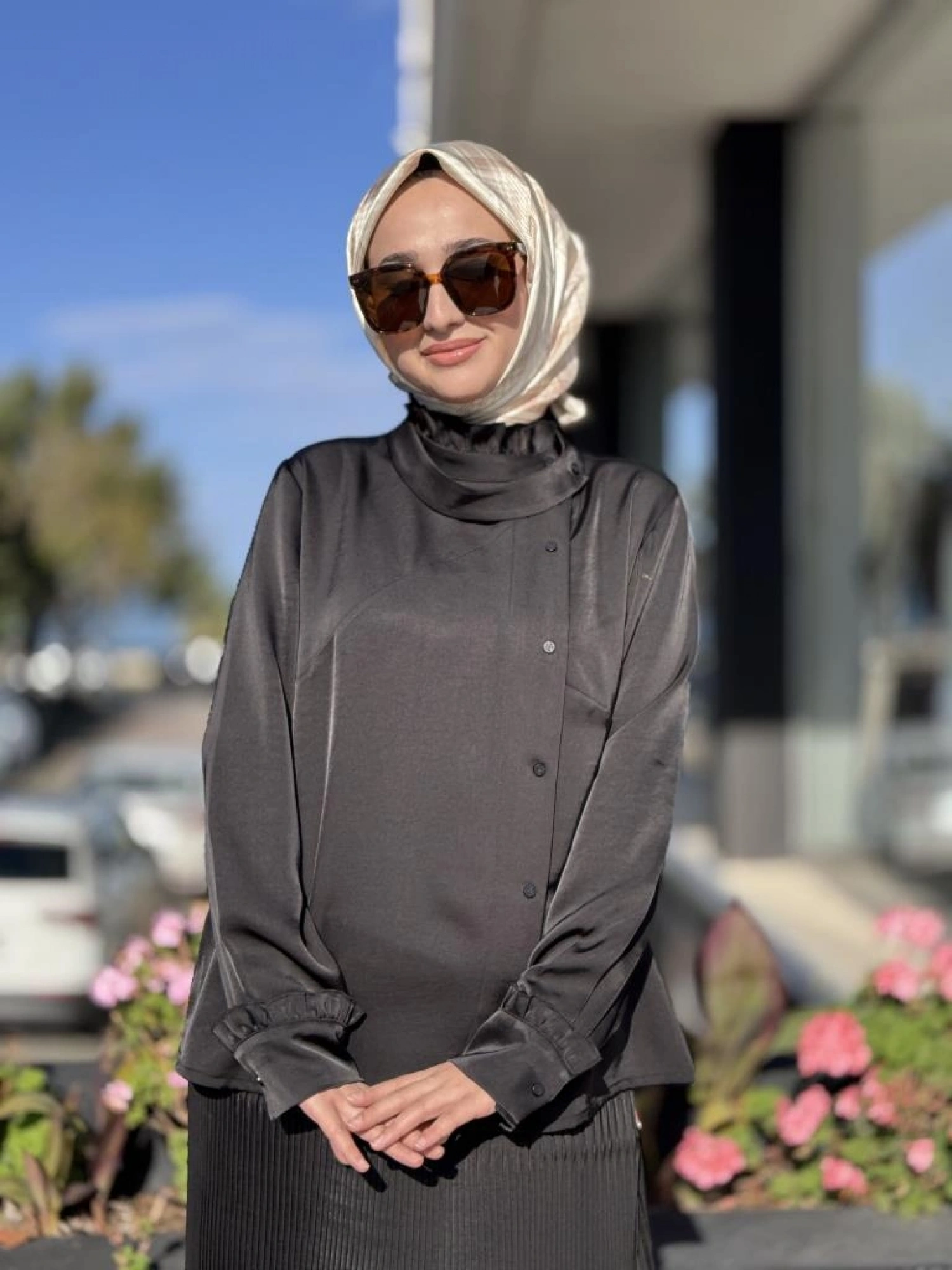 Misswhence Saten Pliseli Fermuarlı Etek Gömlek Takım 38015