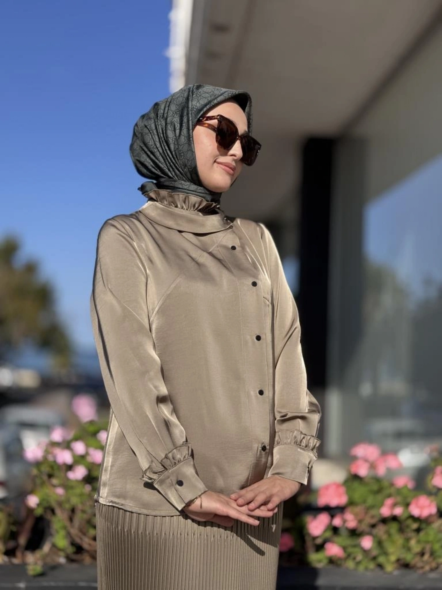 Misswhence Saten Pliseli Fermuarlı Etek Gömlek Takım 38015