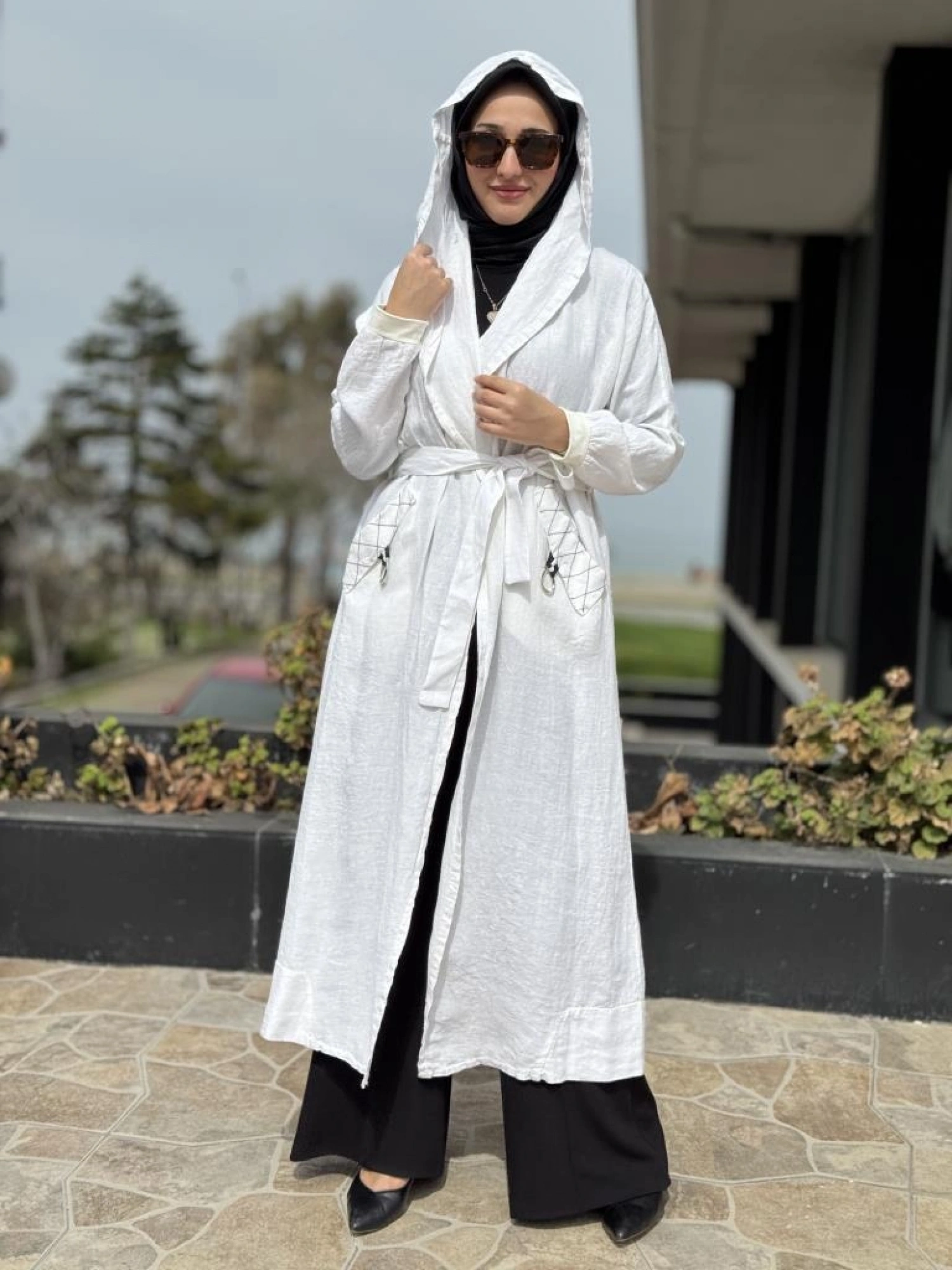 Misswhence Sırt Detaylı Kapüşonlu Keten Kap 37401