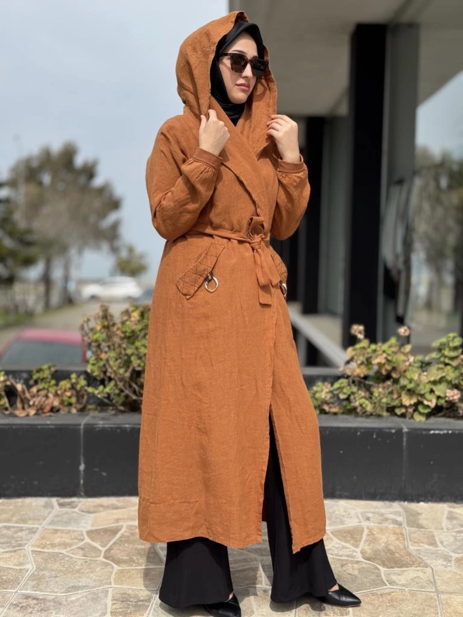 Misswhence Sırt Detaylı Kapüşonlu Keten Kap 37401