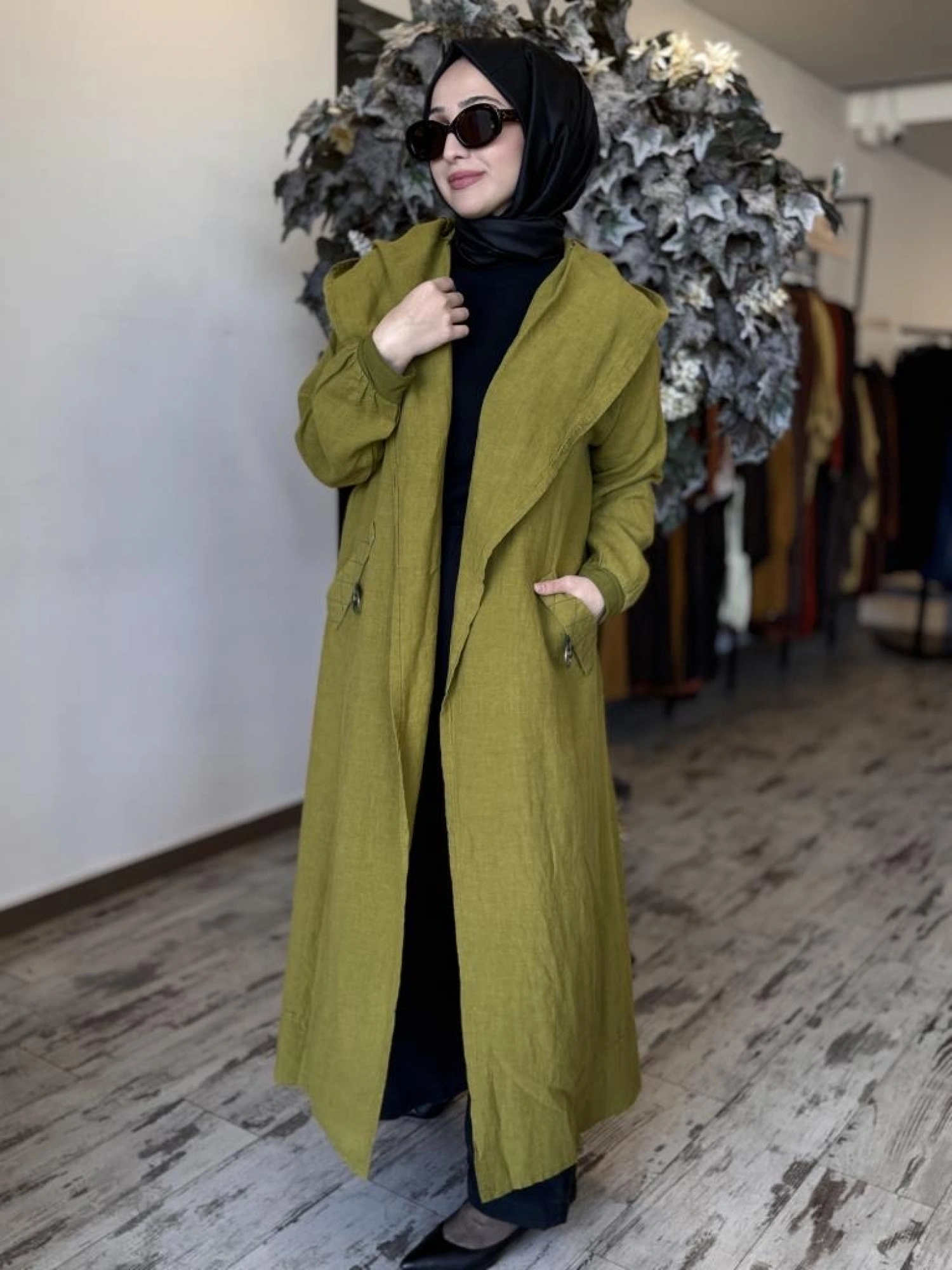 Misswhence Sırt Detaylı Kapüşonlu Keten Kap 37401