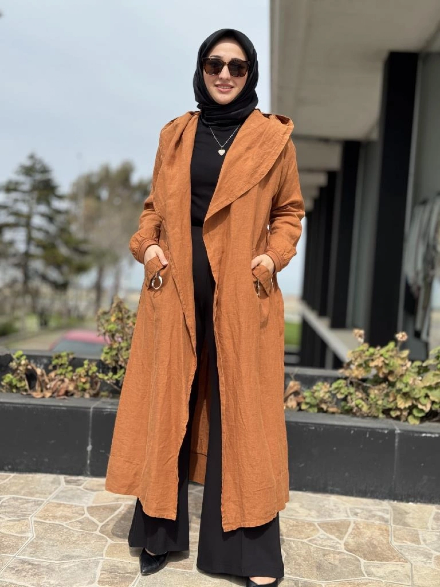 Misswhence Sırt Detaylı Kapüşonlu Keten Kap 37401