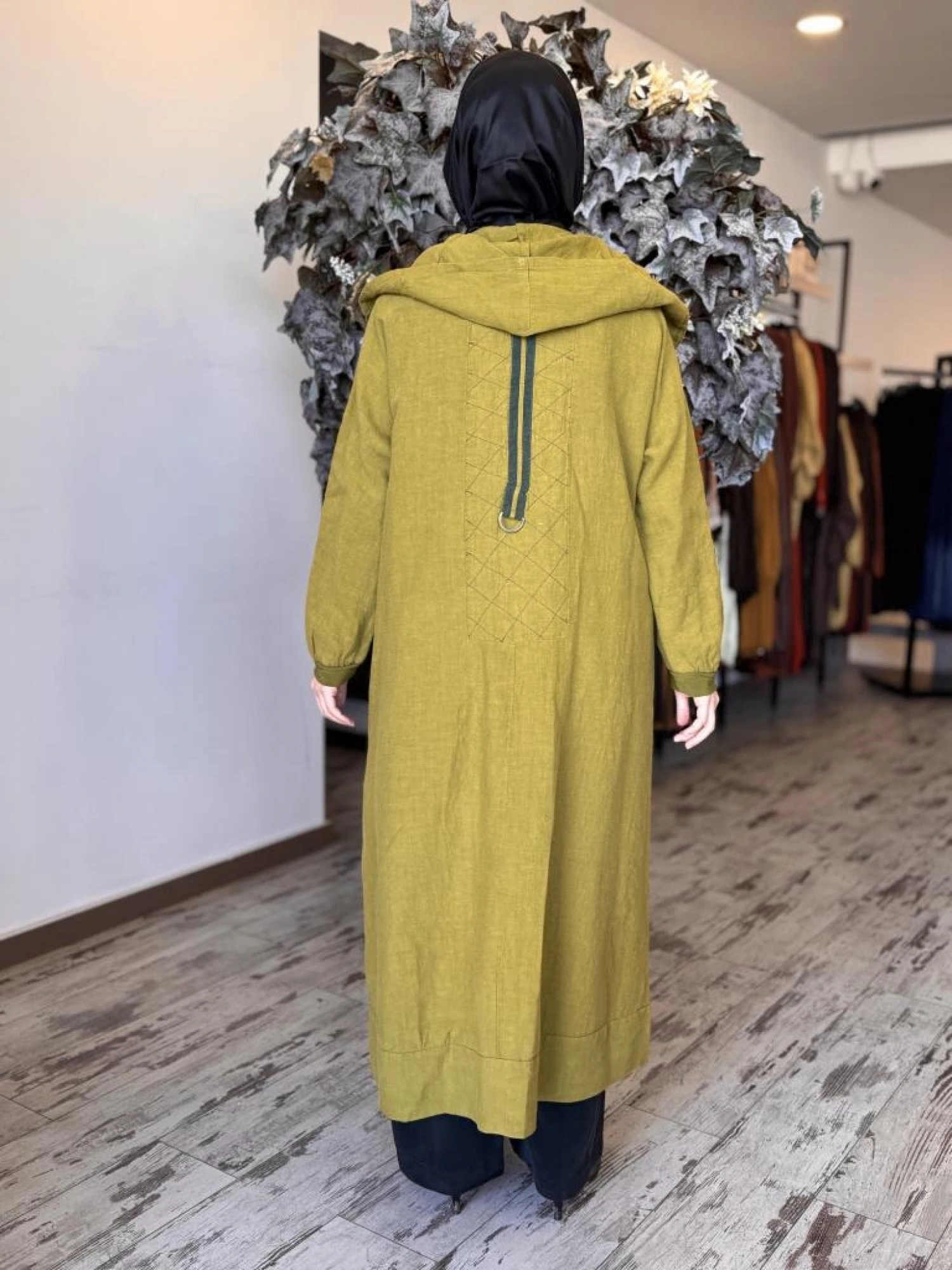 Misswhence Sırt Detaylı Kapüşonlu Keten Kap 37401