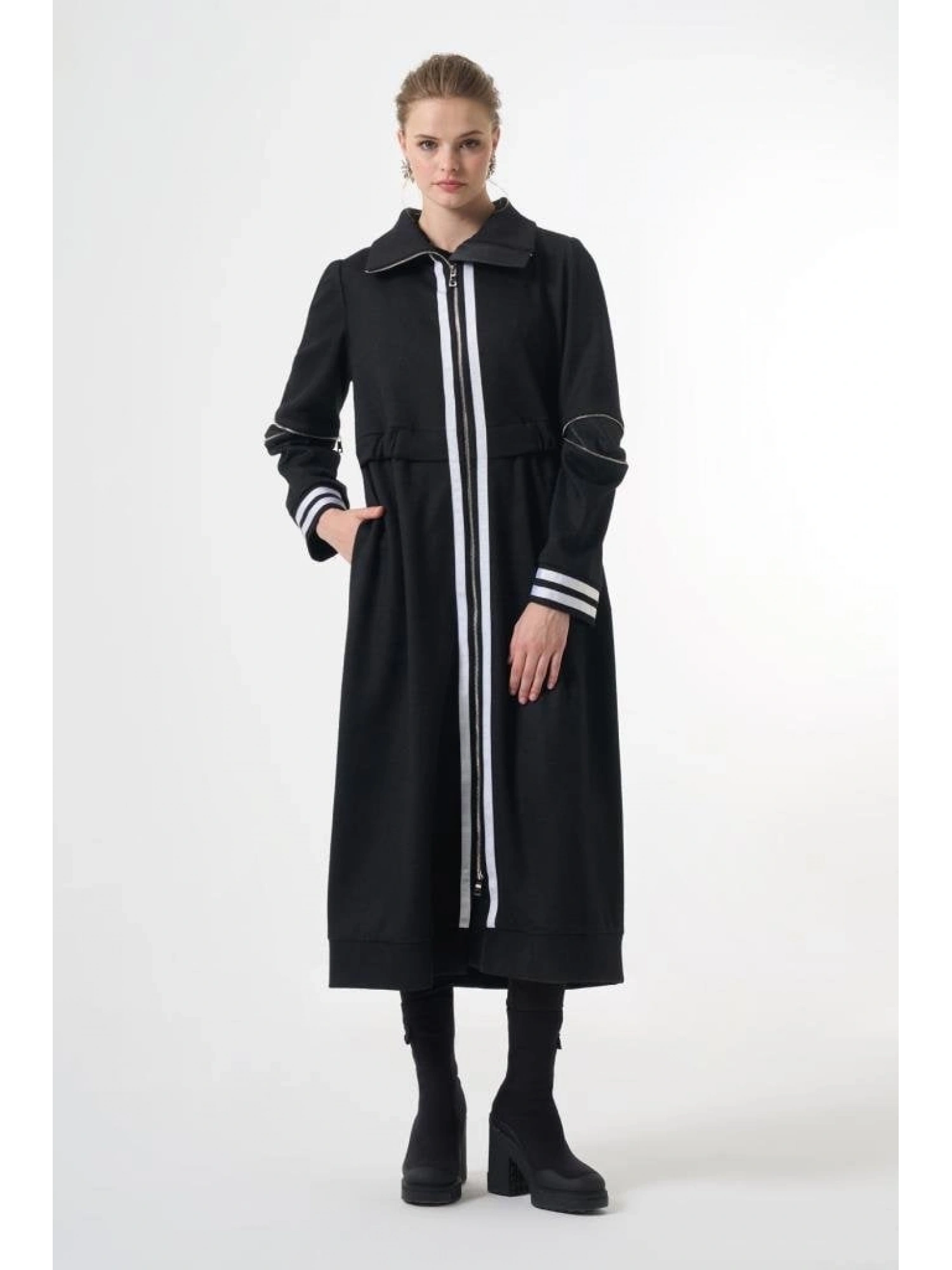 Misswhence Spor Çizgi Detaylı Keçe Pardesü 38503