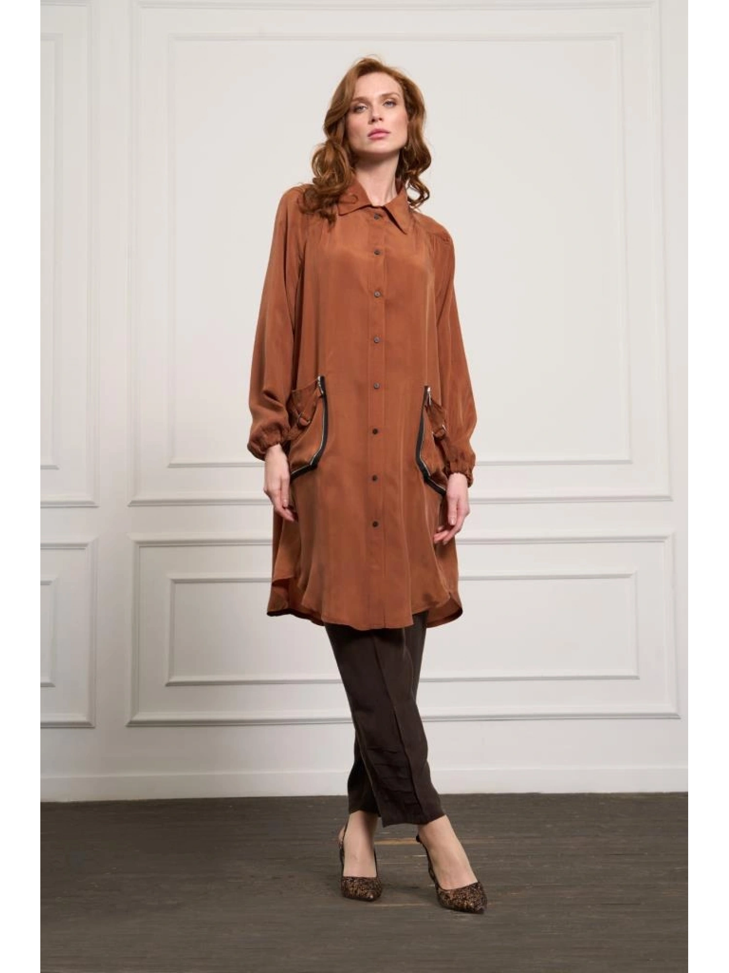 Misswhence Torba Cepli Çıtçıtlı Cupra İpek Gömlek 37302