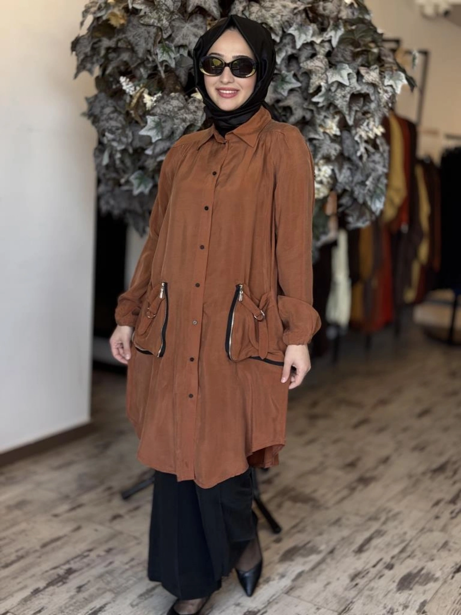 Misswhence Torba Cepli Çıtçıtlı Cupra İpek Gömlek 37302