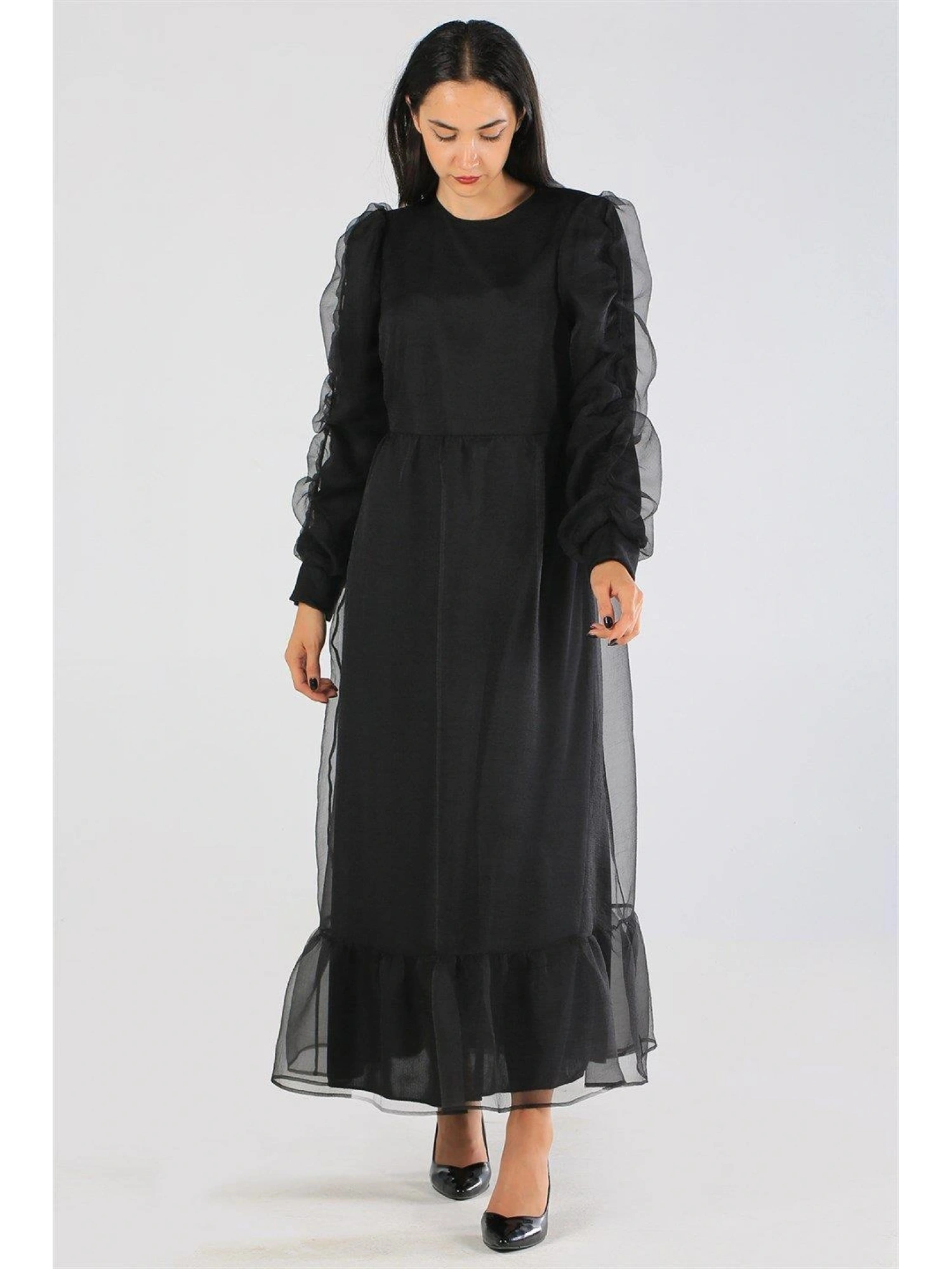 Organze Siyah Abiye Elbise (EX70570)