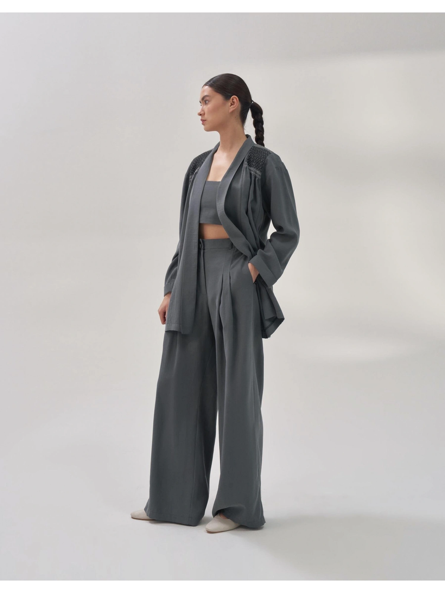QOOQ Kroşeta Keten Ceket / Kimono 24SS604