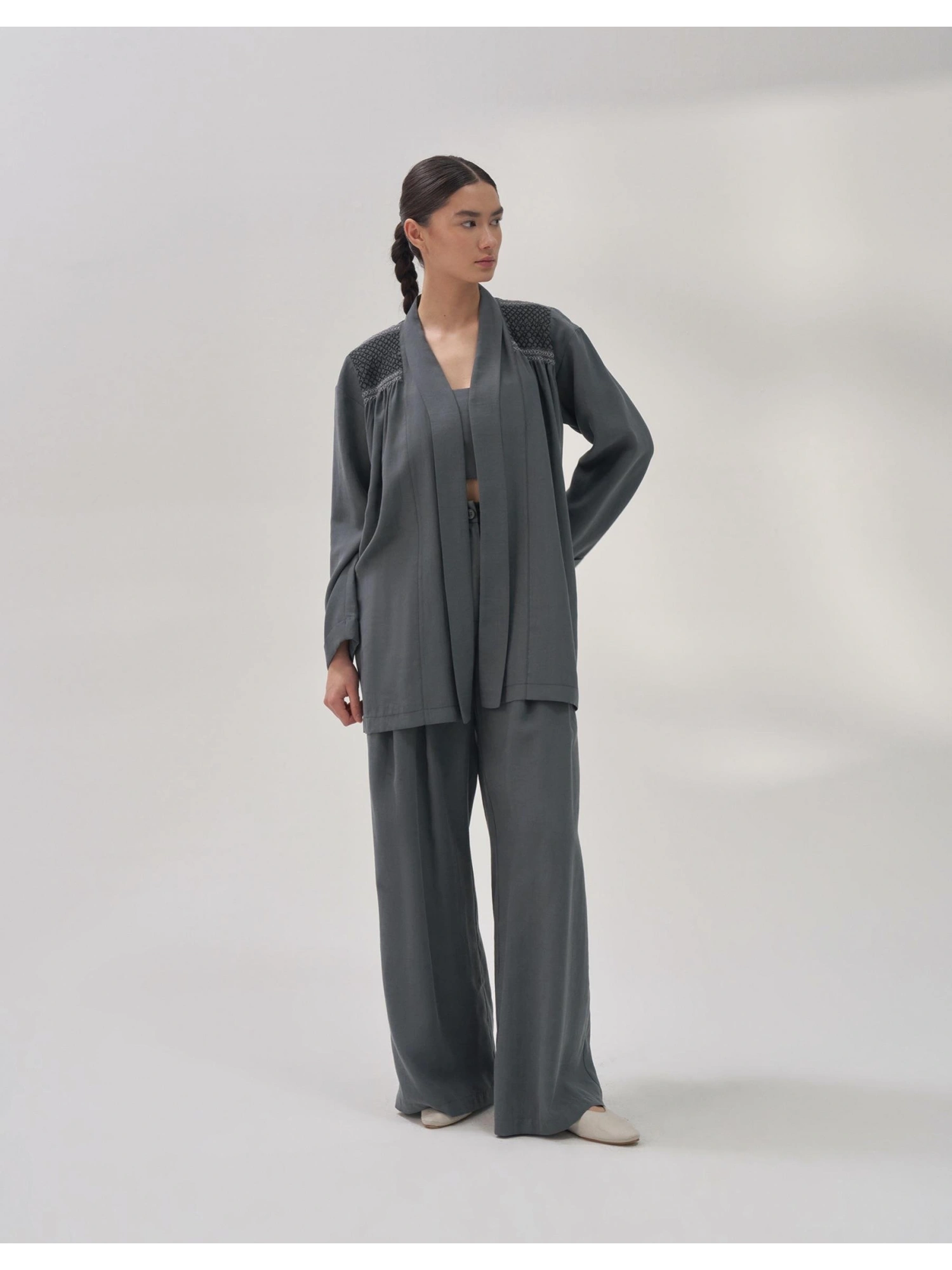 QOOQ Kroşeta Keten Ceket / Kimono 24SS604