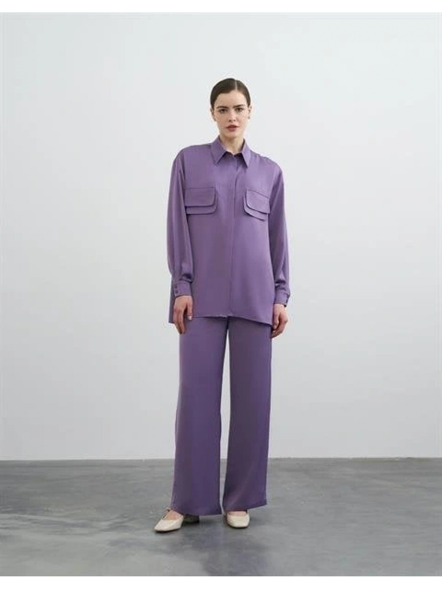 QooQ Saten Bol Paça Lila Pantolon 23SS316