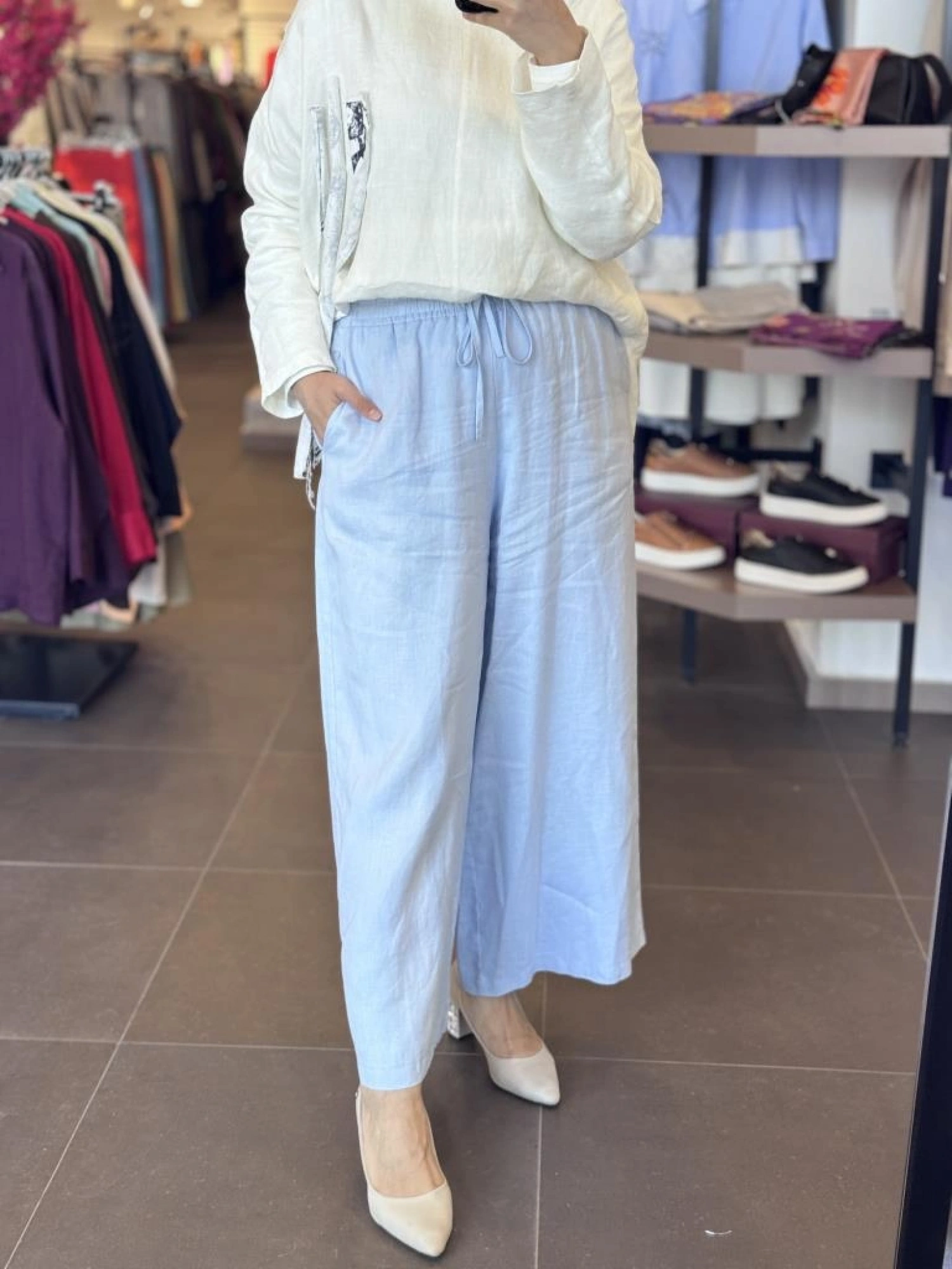 QooQ Store Beli Lastikli Bol Paça Keten Soffy Pantolon 25SS309