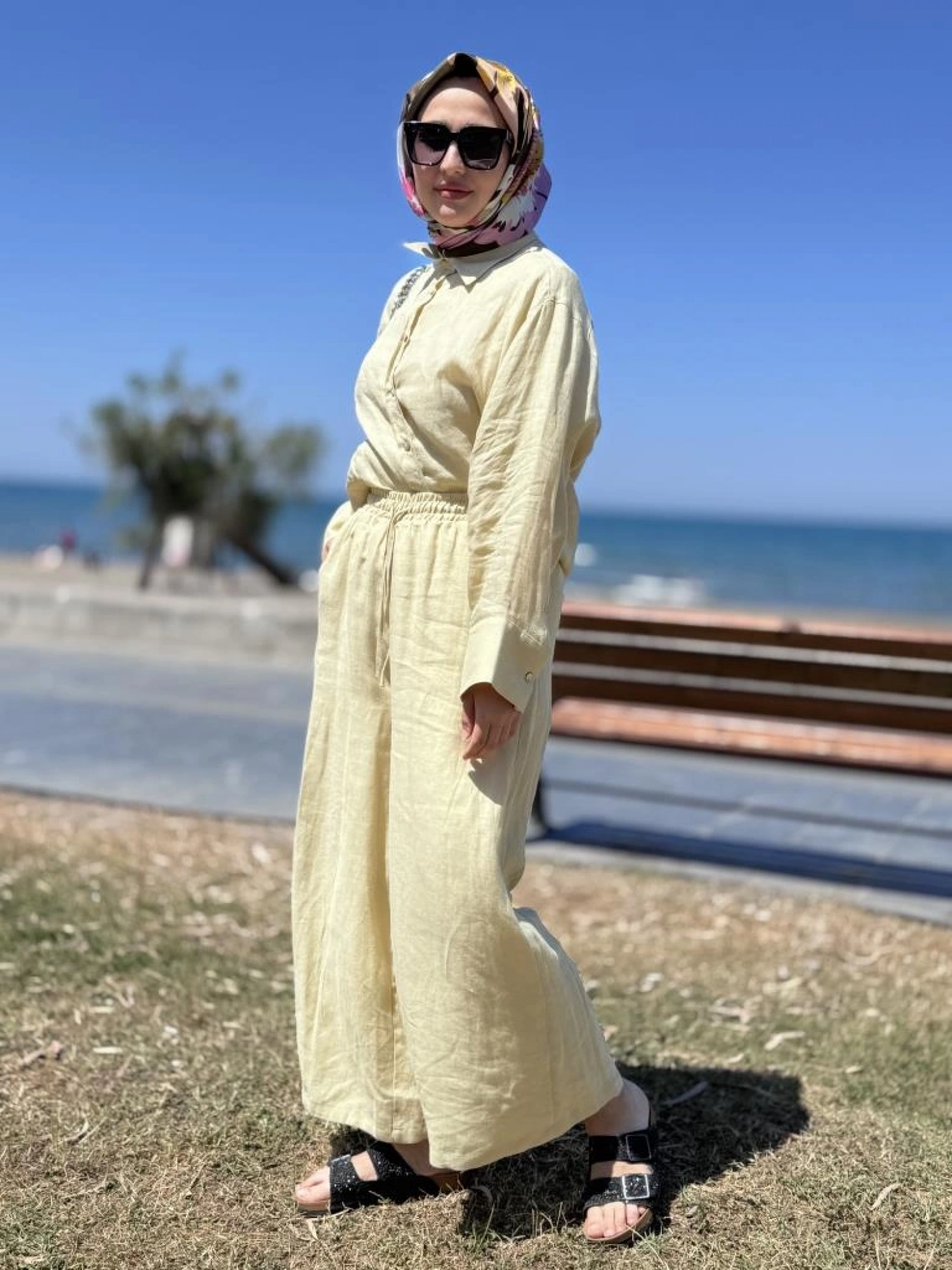 QooQ Store Beli Lastikli Bol Paça Keten Soffy Pantolon 25SS309