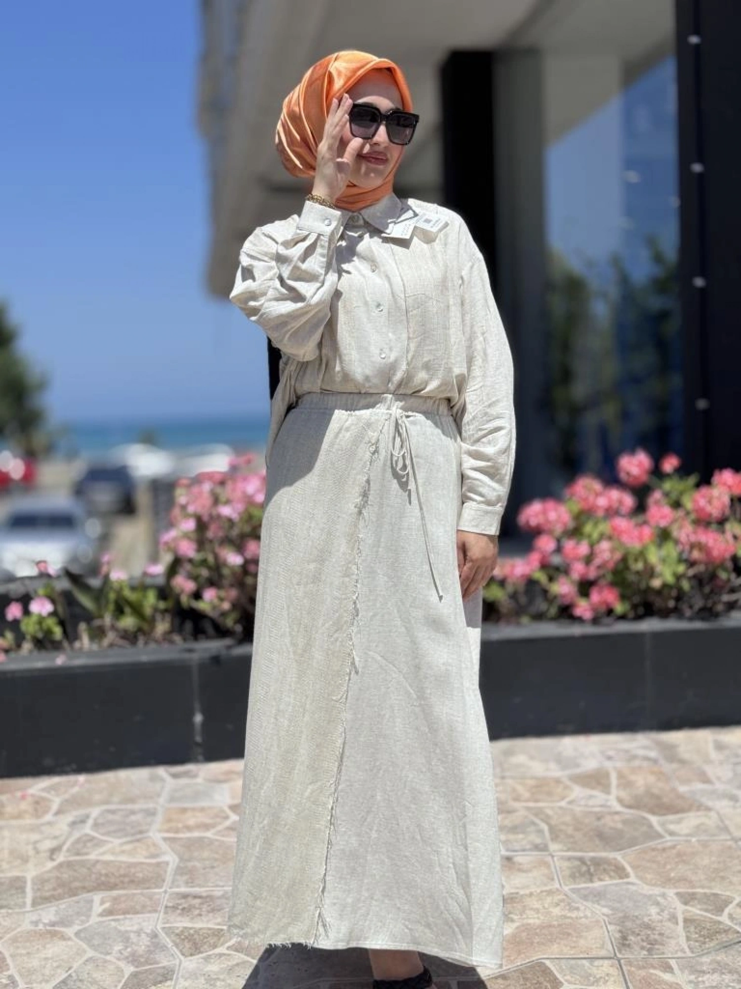 QooQ Store Çakıl Keten Gömlek Etek Takım 25SS219