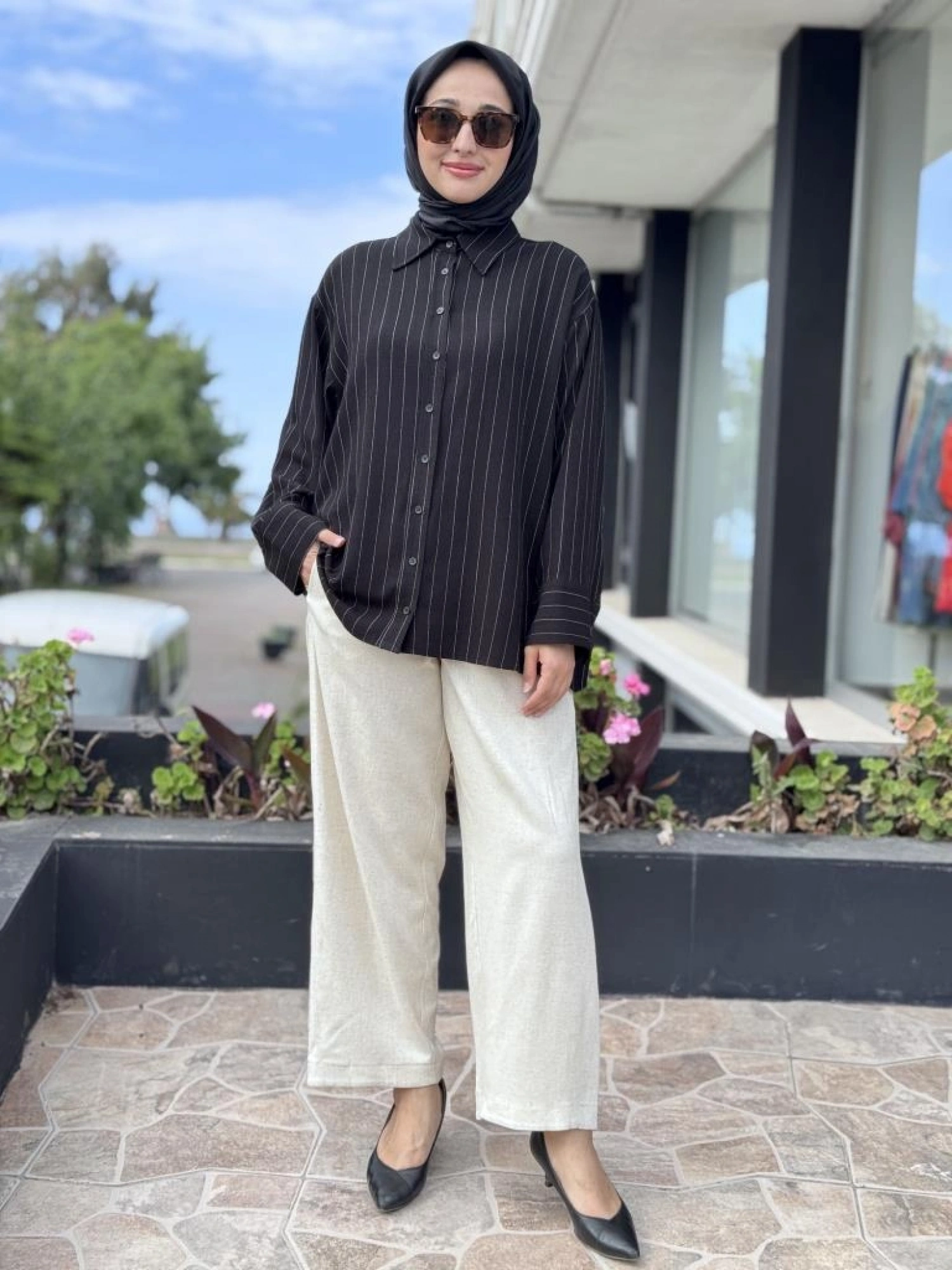 QooQ Store Dark Çizgili Gömlek 25SS203