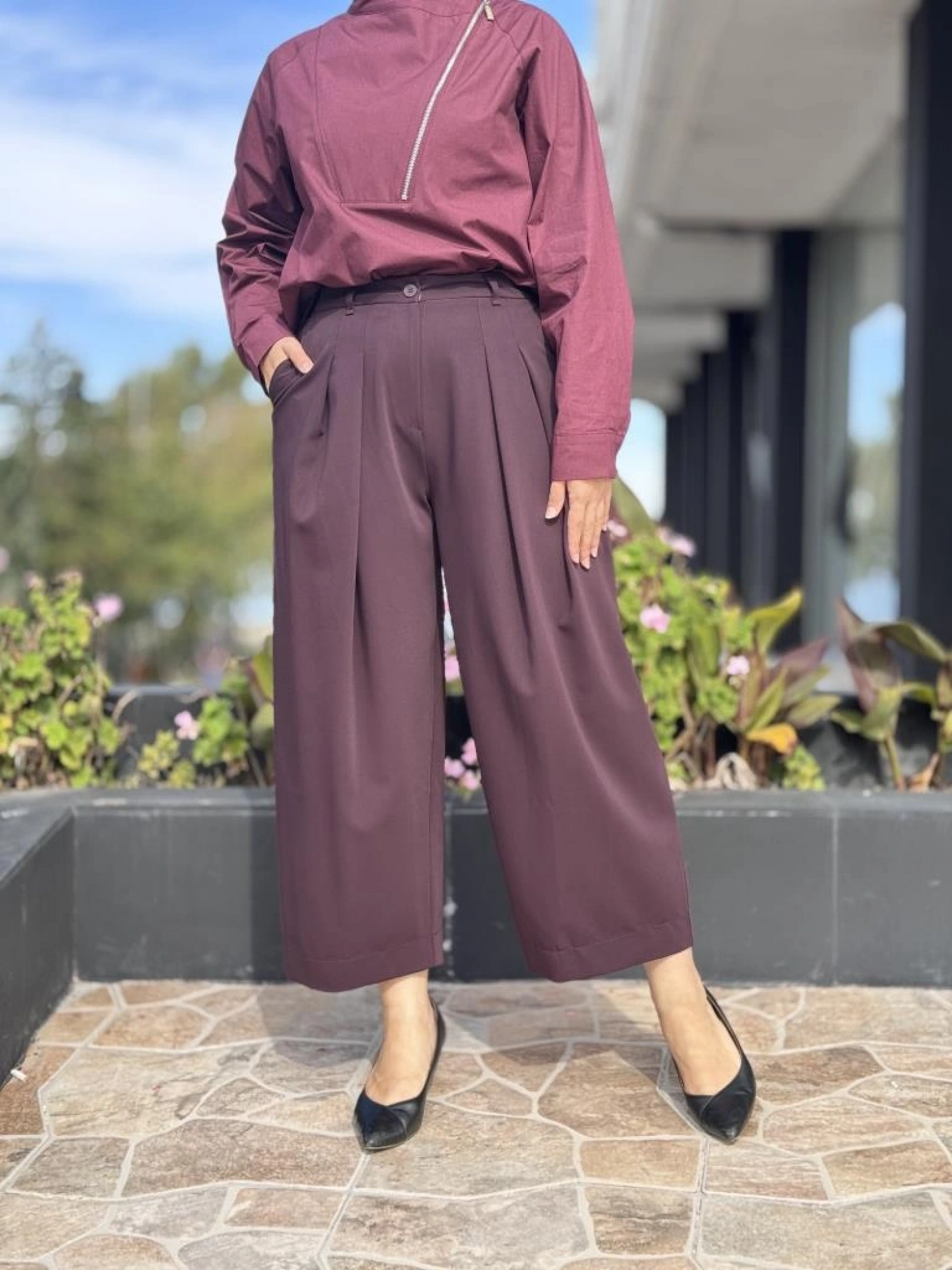 QooQ Store Mürdüm Pileli Pantolon 26FW318