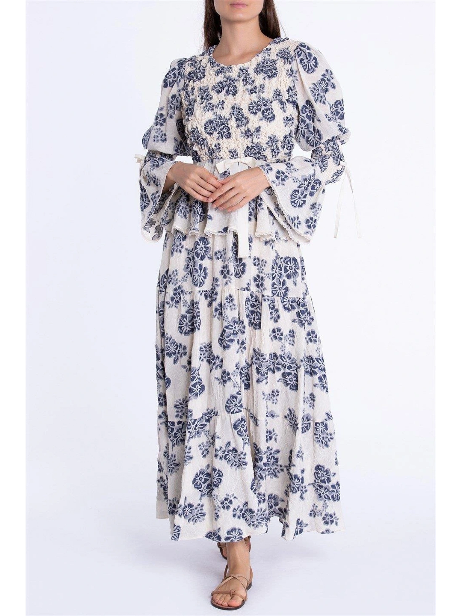 Qui Desenli Keten Elbise (11206)