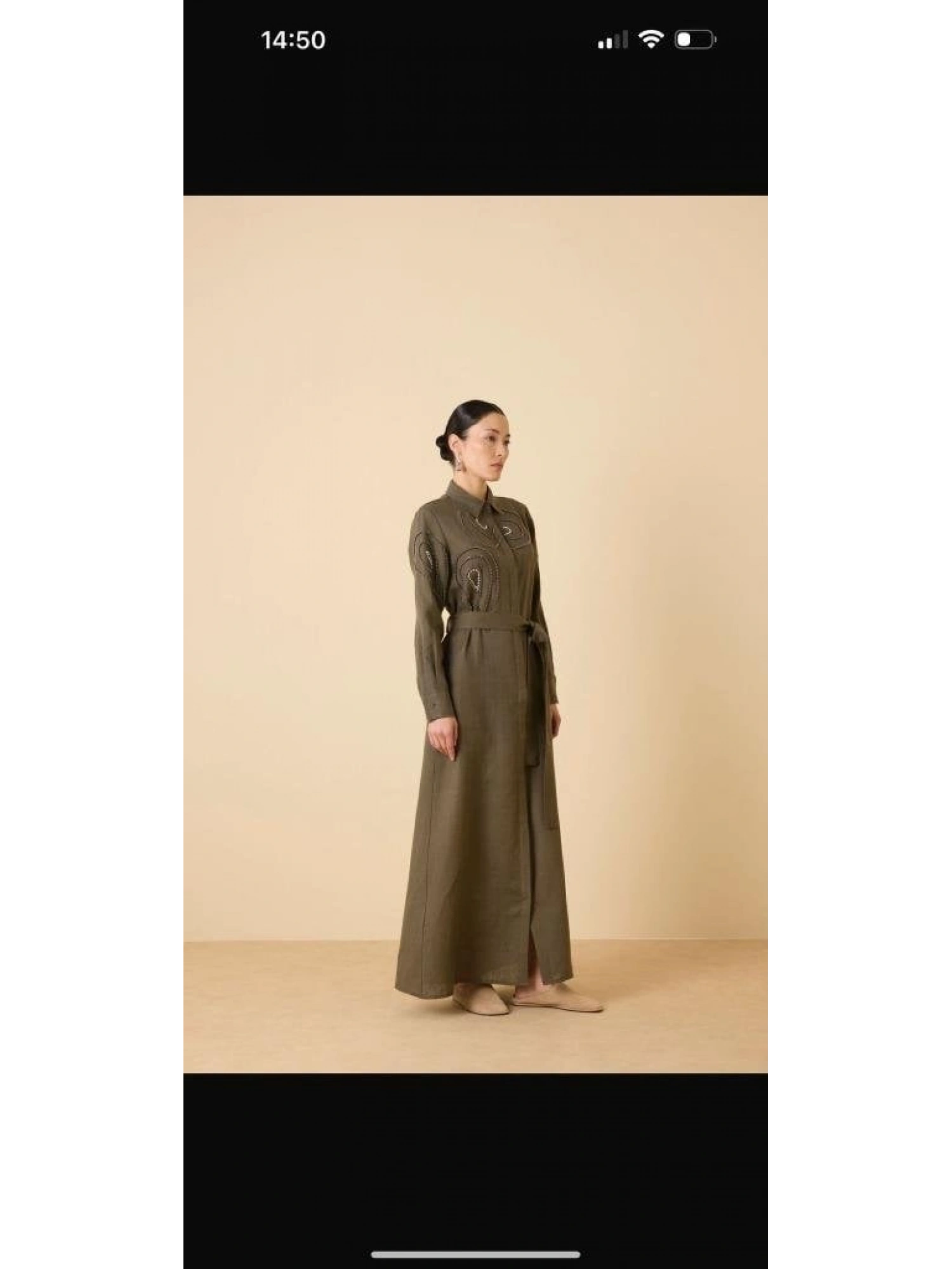 Qupra Boncuk İşlemeli Keten Elbise WAB85008