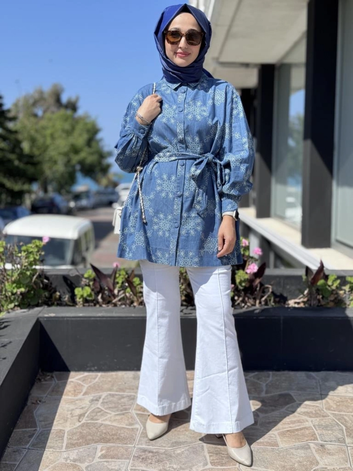 Qupra Çiçek Baskılı Kot Kap WAB81008