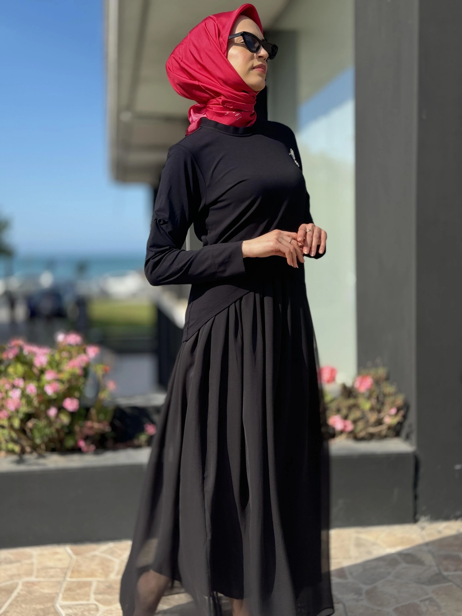 Qupra İçi Şifon Üstü Penye Bolerolu İkili Elbise QAY65019