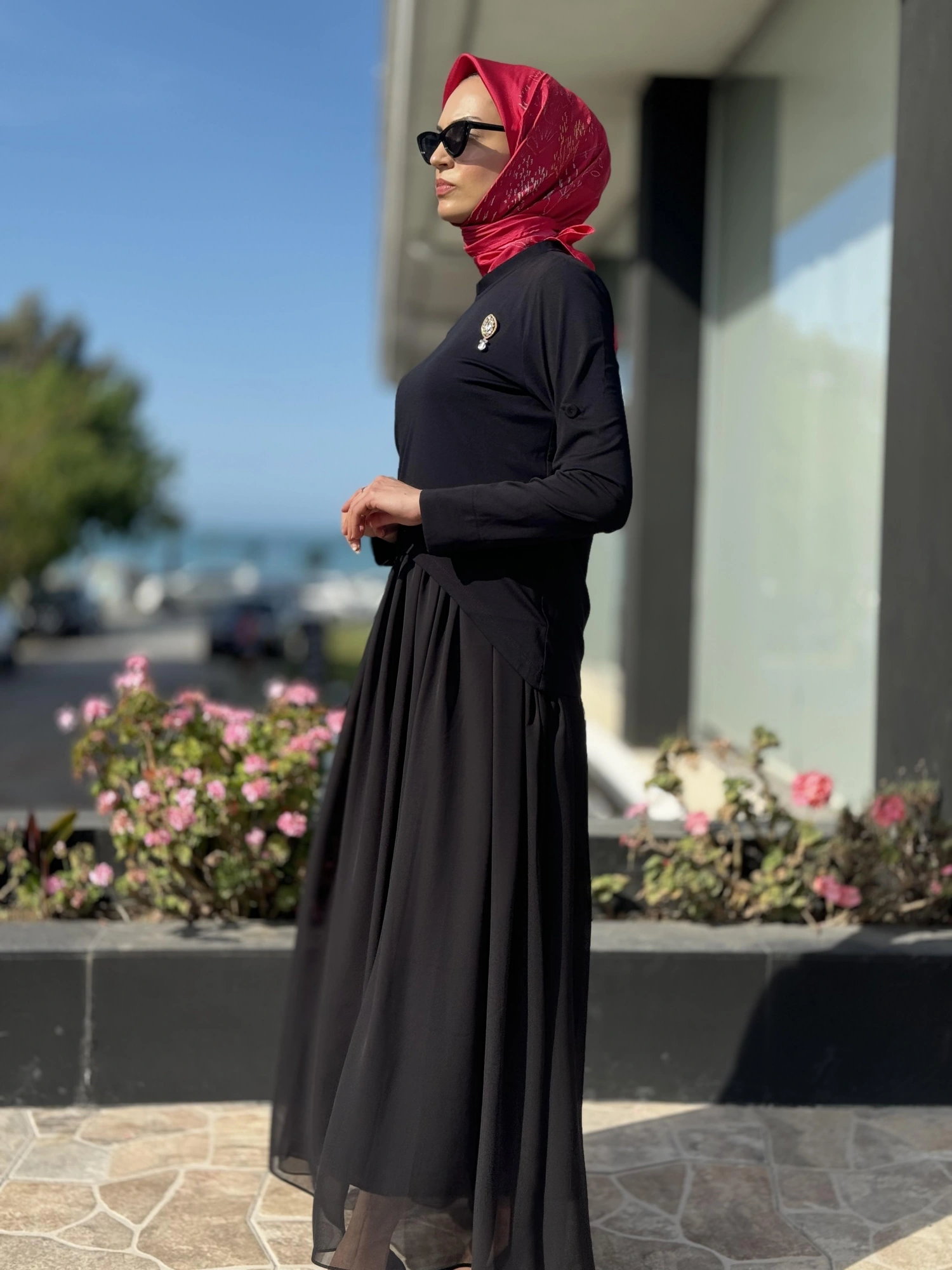 Qupra İçi Şifon Üstü Penye Bolerolu İkili Elbise QAY65019