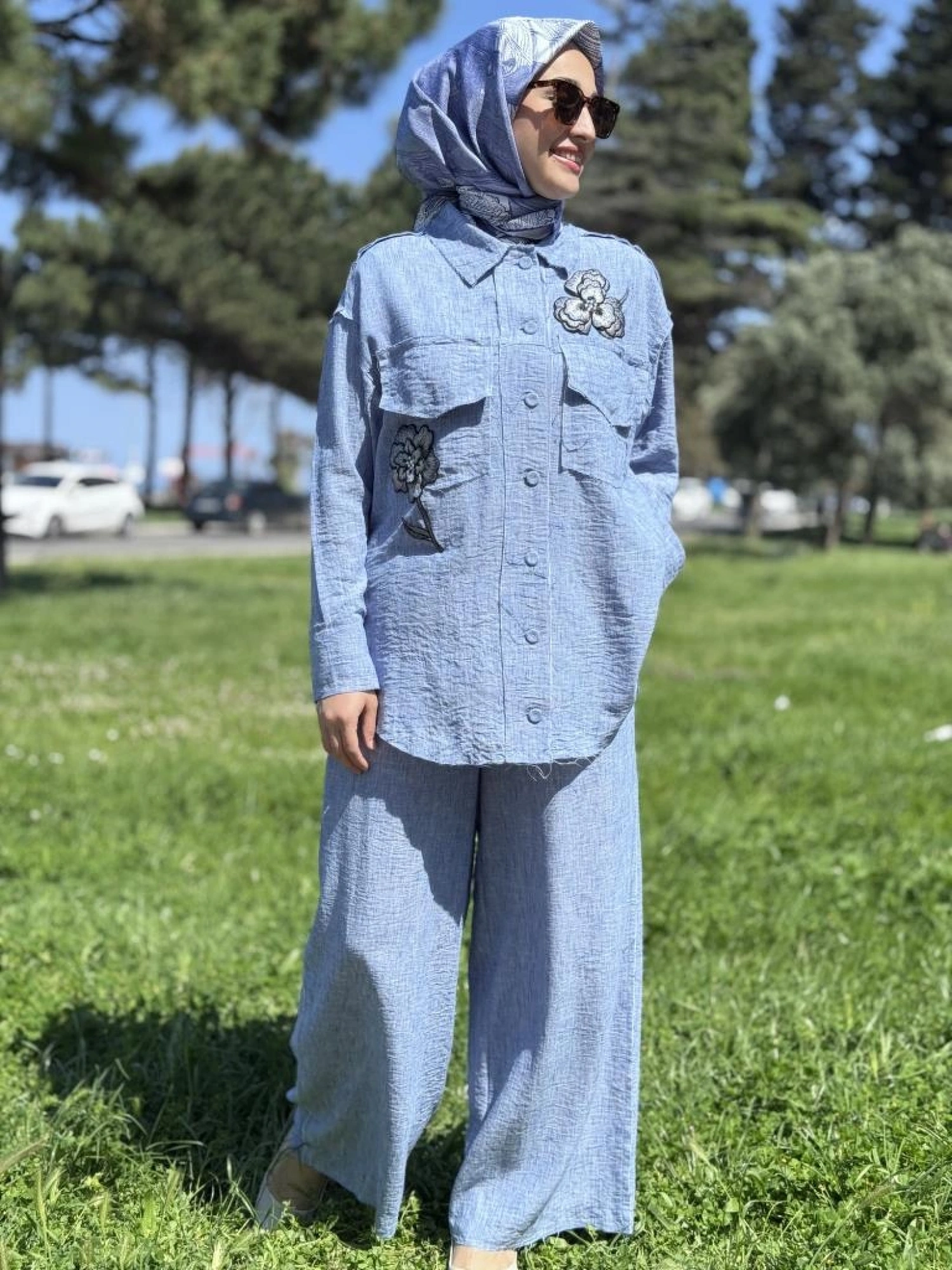 Qupra Nakış Detaylı Gömlek Pantolon Takım WAB82071