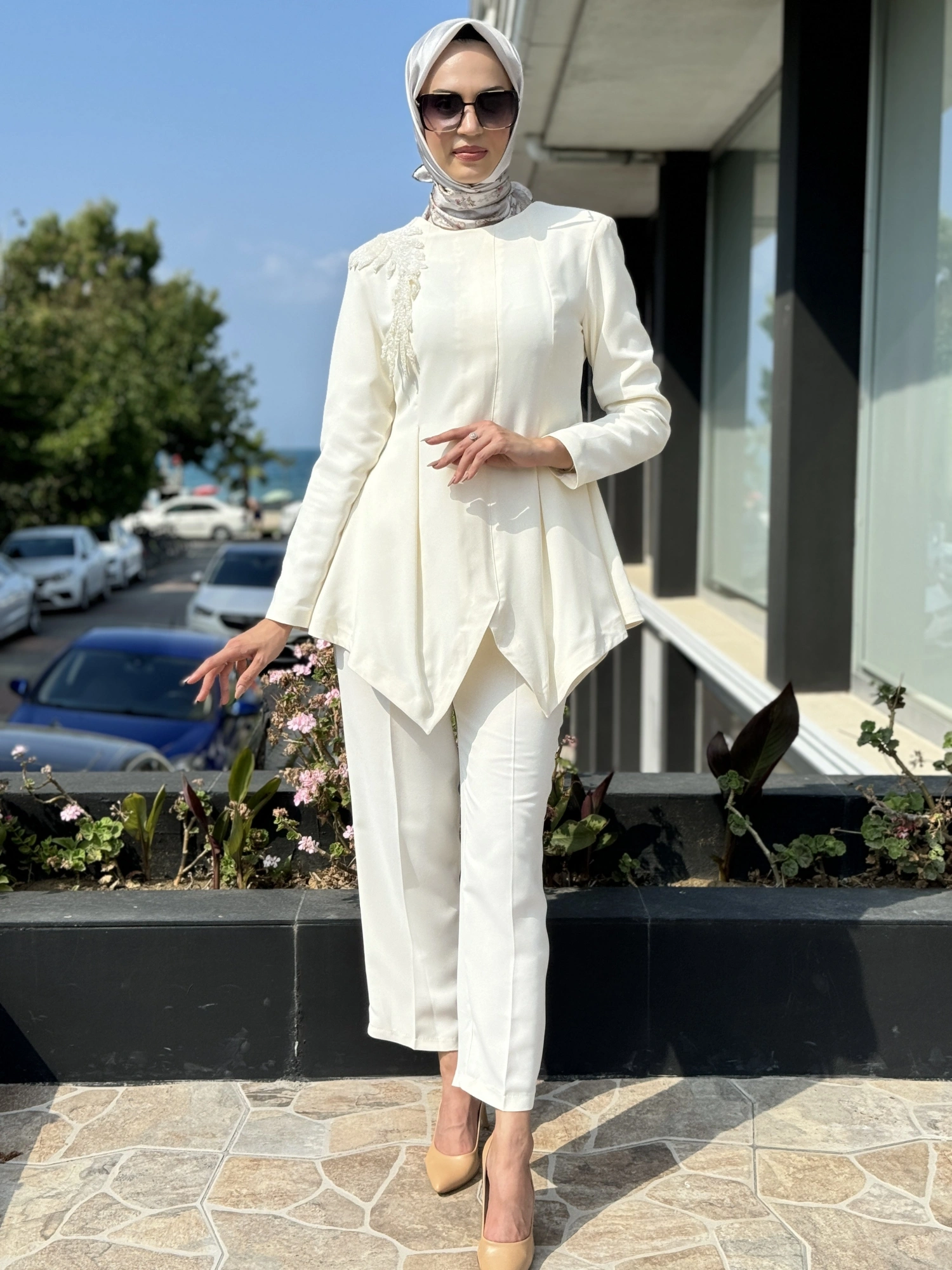 Qupra Omuz Taş Detaylı Tunik Pantolon Abiye Takım QAY62133
