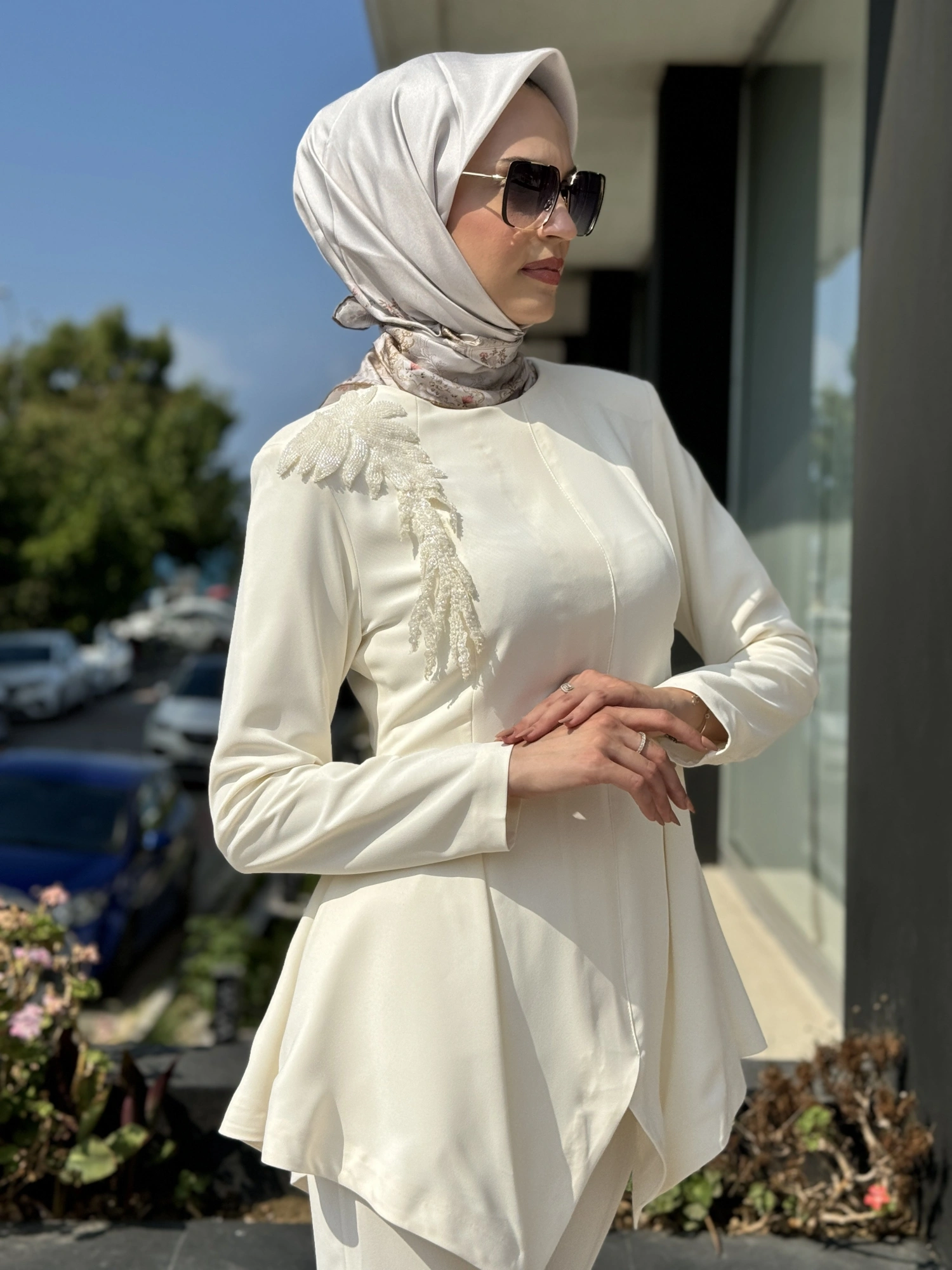 Qupra Omuz Taş Detaylı Tunik Pantolon Abiye Takım QAY62133