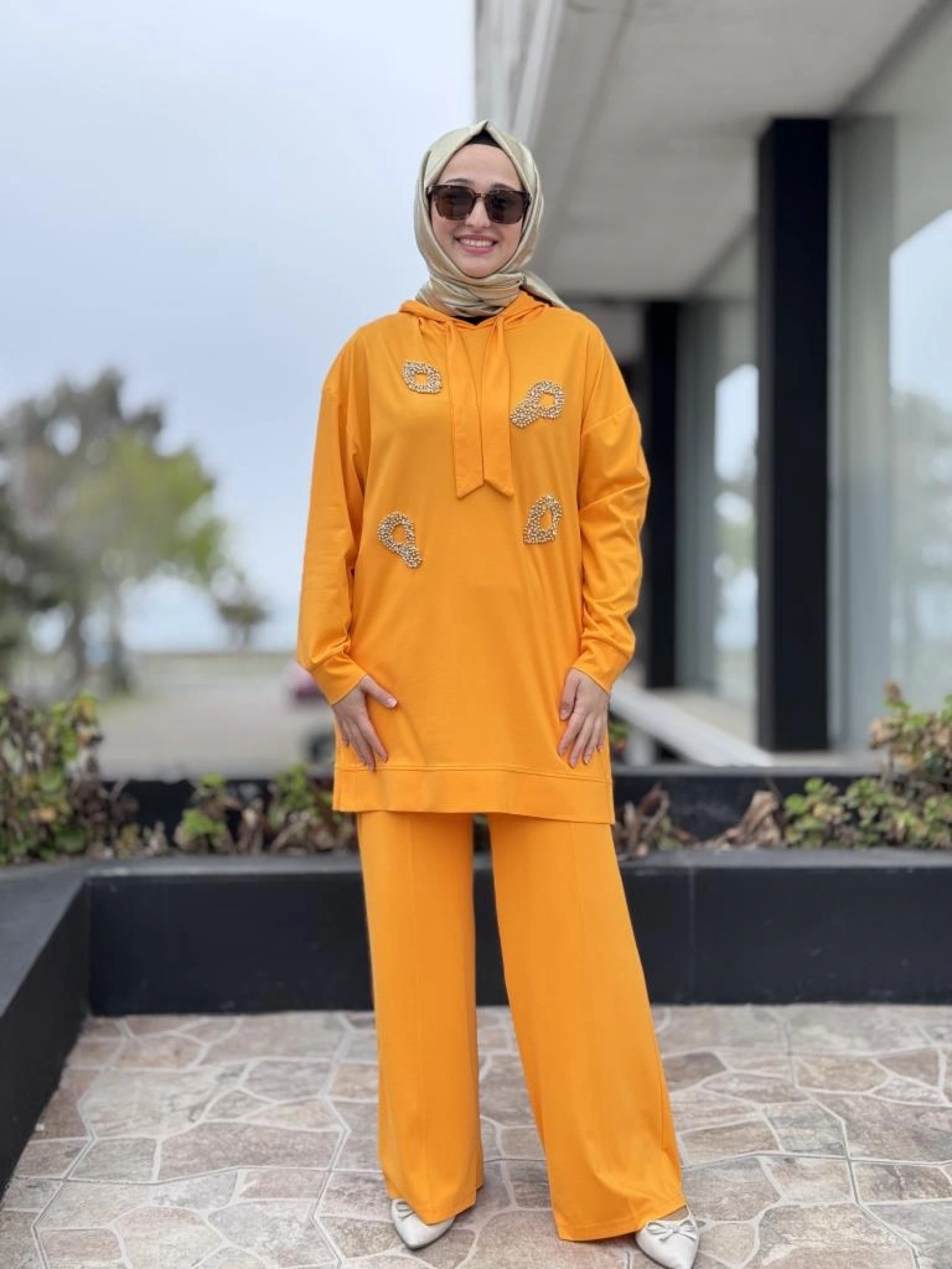 Qupra Önü Kristal Taşlı Tunik Pantolon Takım WAB82119