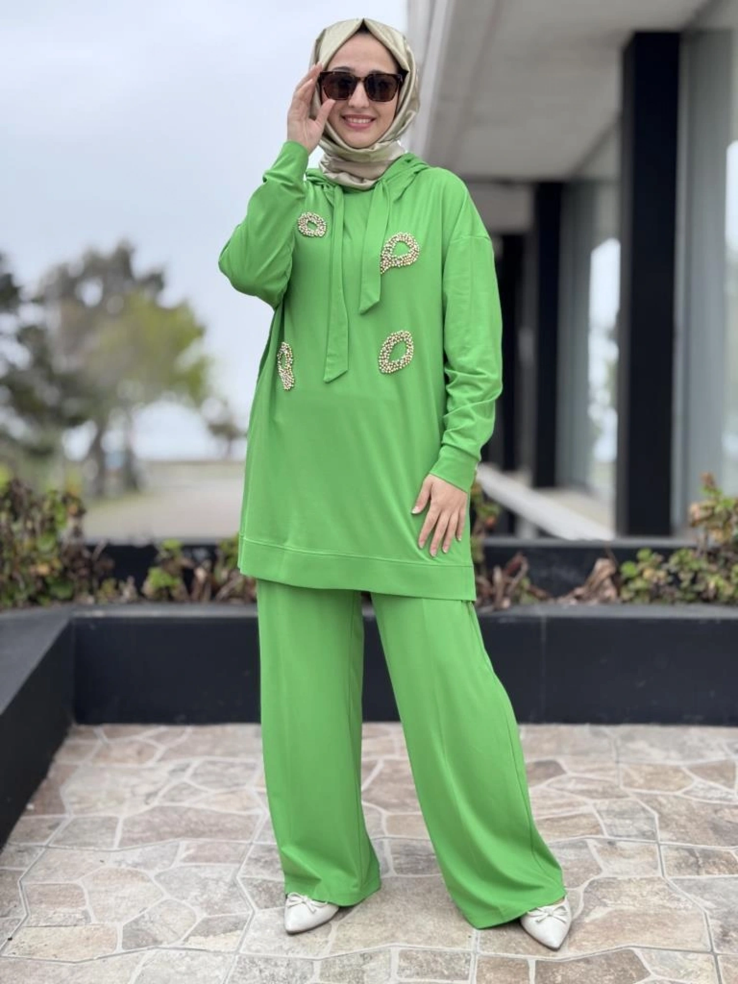 Qupra Önü Kristal Taşlı Tunik Pantolon Takım WAB82119