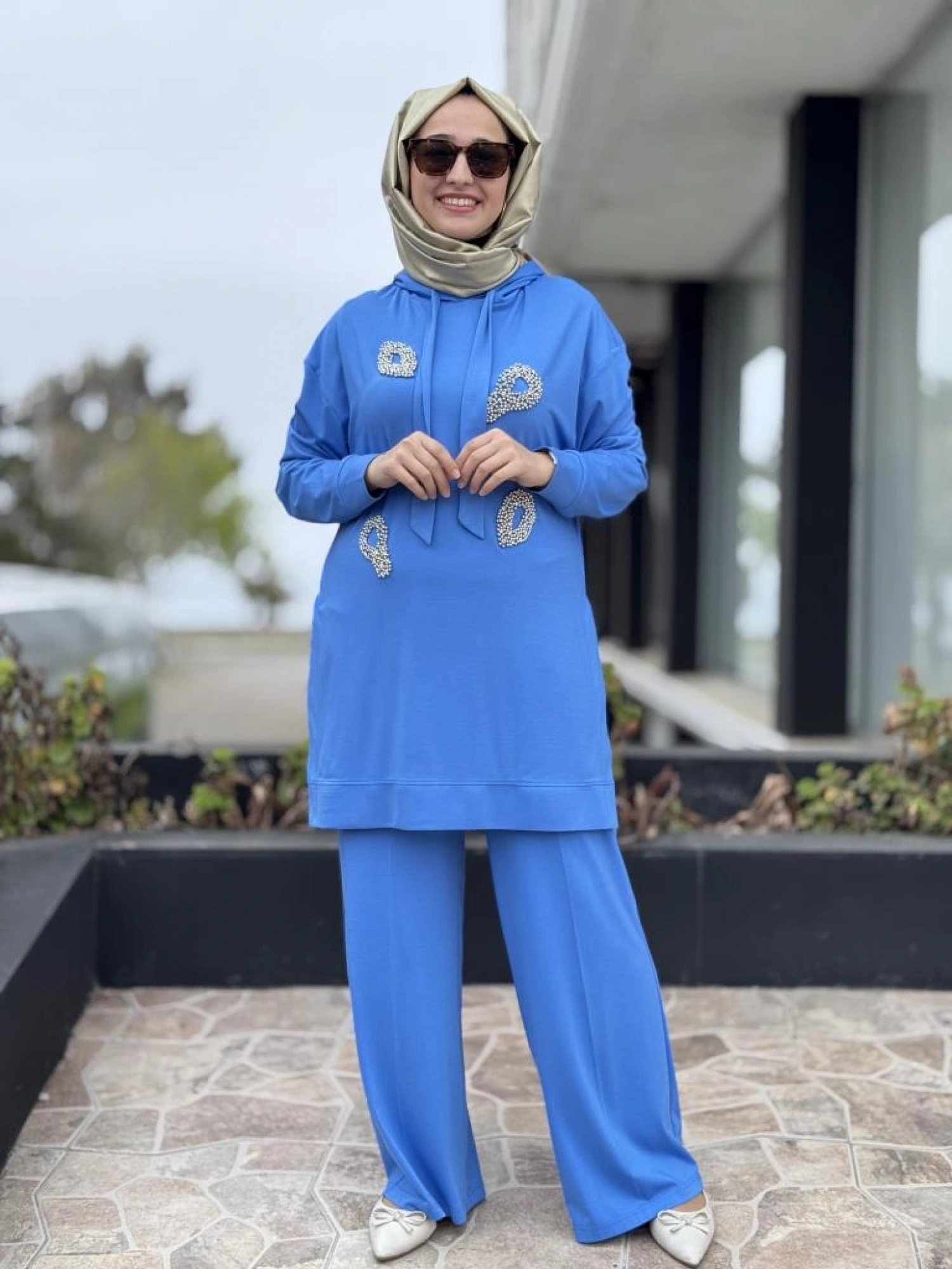 Qupra Önü Kristal Taşlı Tunik Pantolon Takım WAB82119