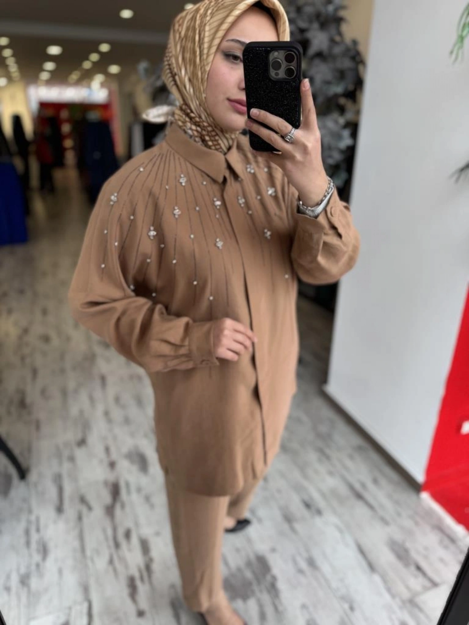 Qupra Taş Detaylı Gömlek Pantolon Takım WAB82029