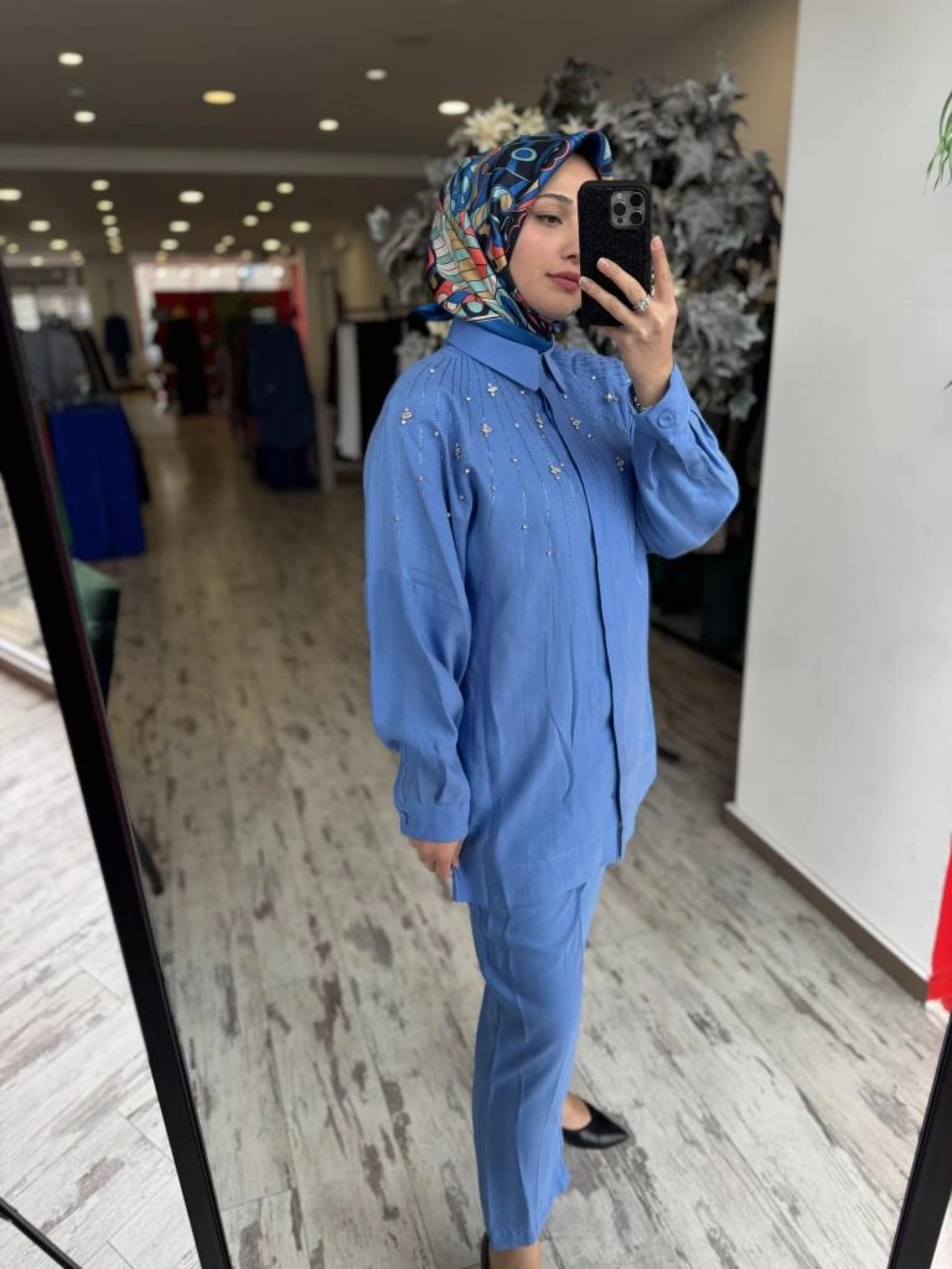 Qupra Taş Detaylı Gömlek Pantolon Takım WAB82029