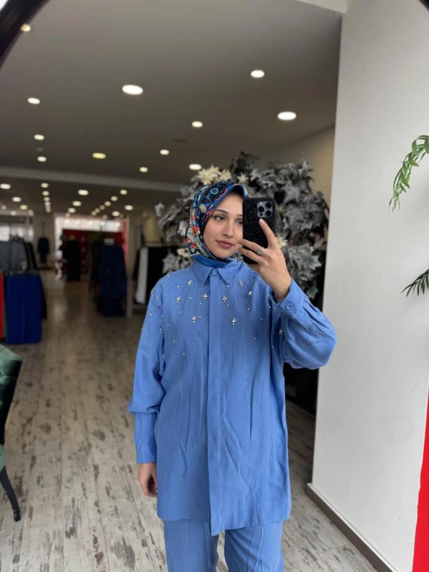 Qupra Taş Detaylı Gömlek Pantolon Takım WAB82029