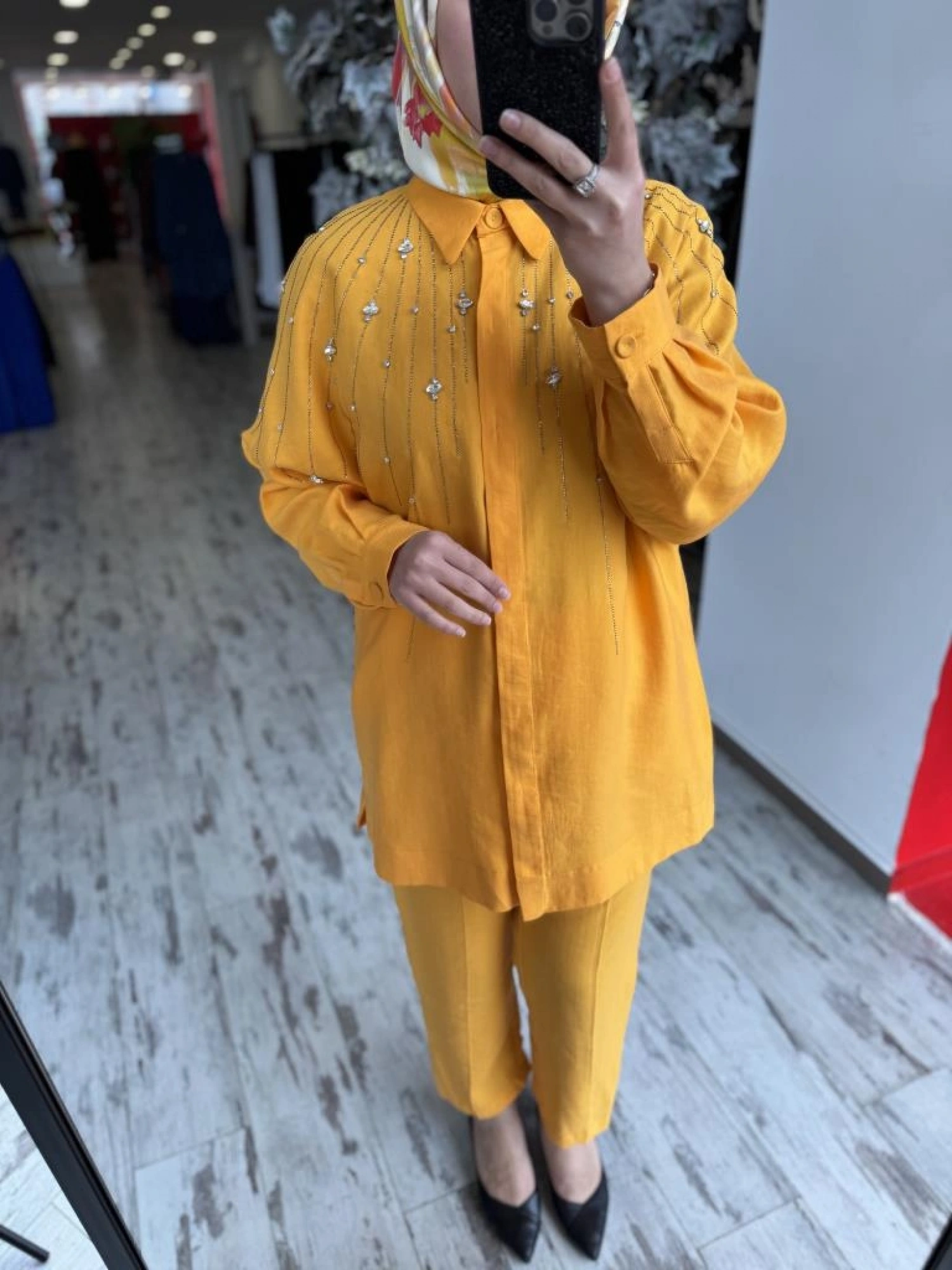 Qupra Taş Detaylı Gömlek Pantolon Takım WAB82029