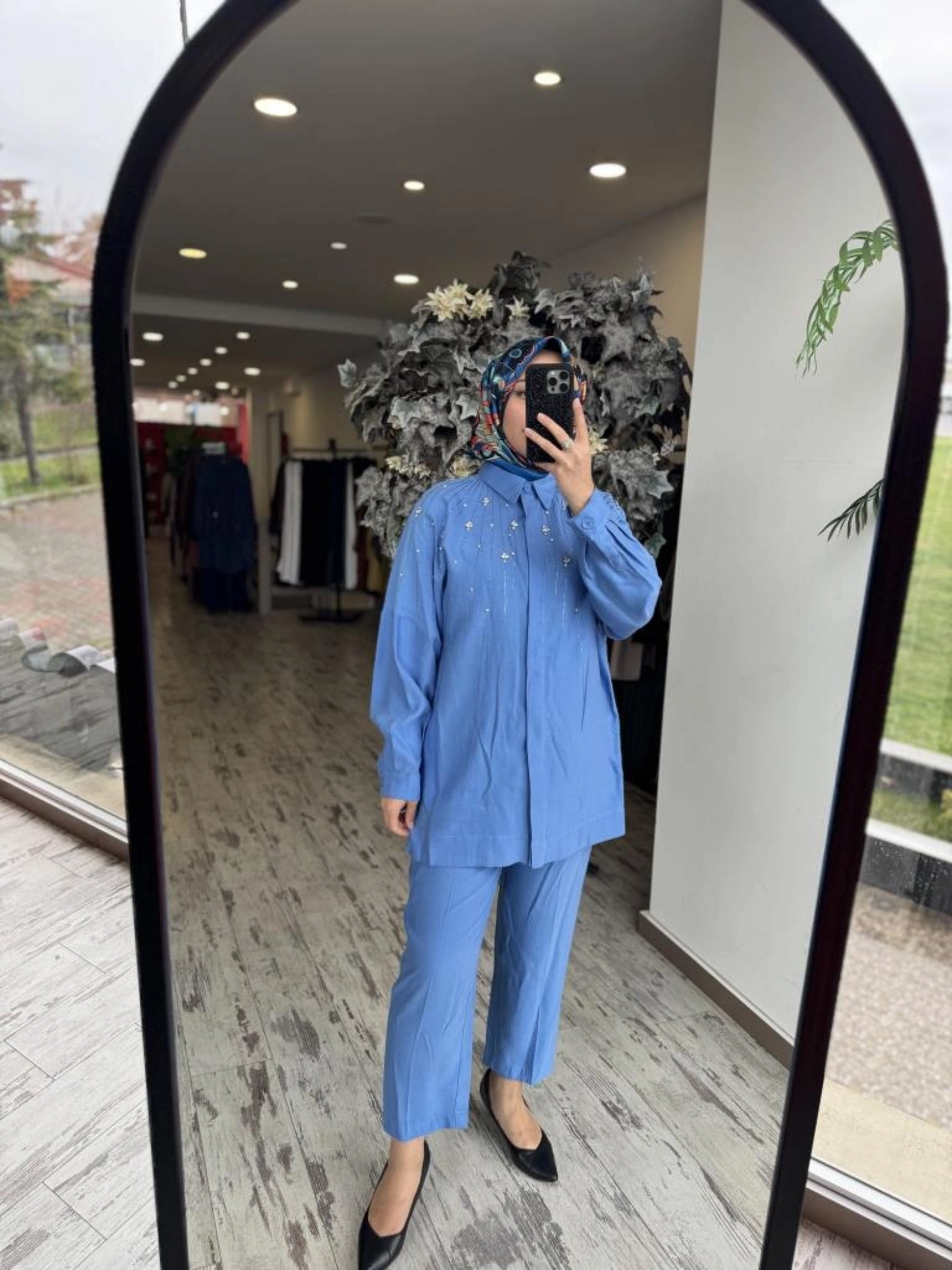 Qupra Taş Detaylı Gömlek Pantolon Takım WAB82029