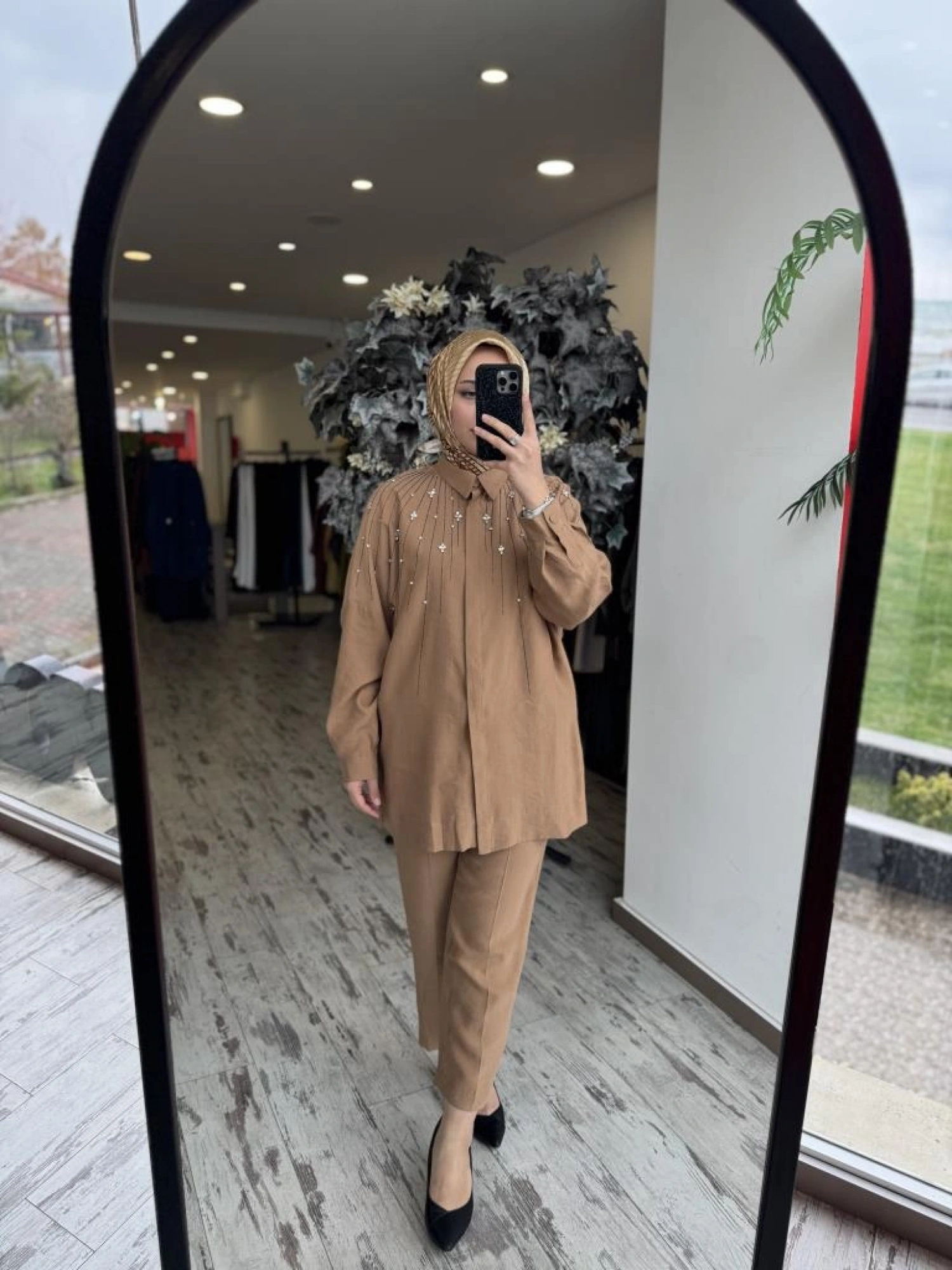 Qupra Taş Detaylı Gömlek Pantolon Takım WAB82029