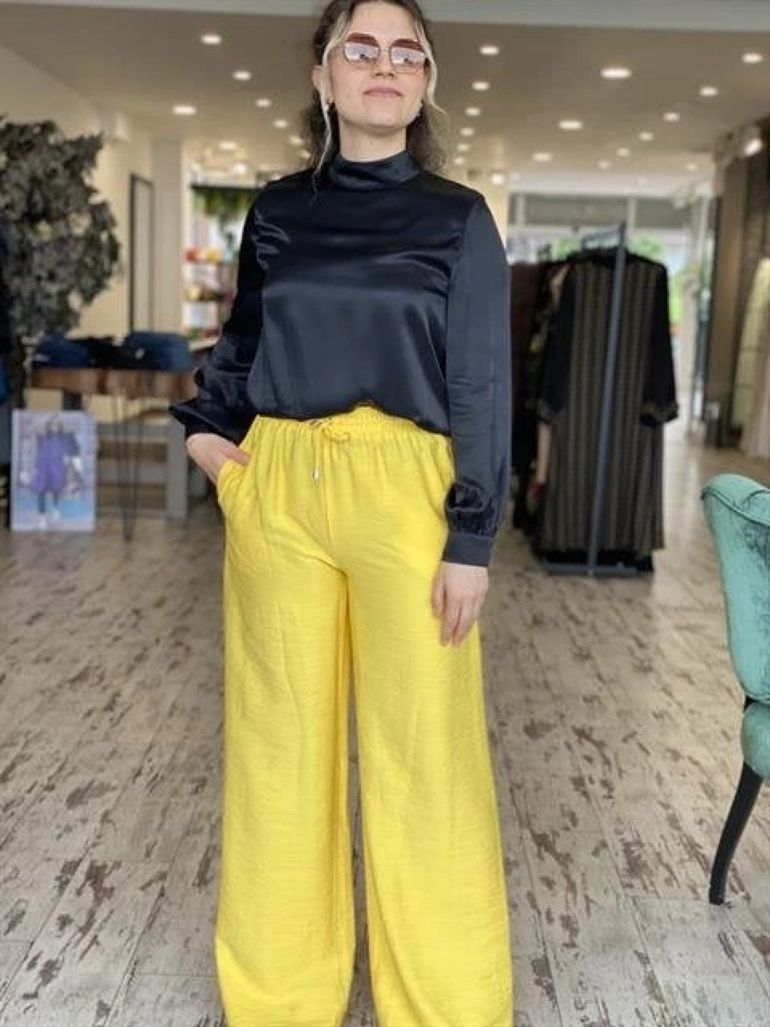 SAİSEİ Beli Lastikli Viscon Cepli Palazzo Pantolon