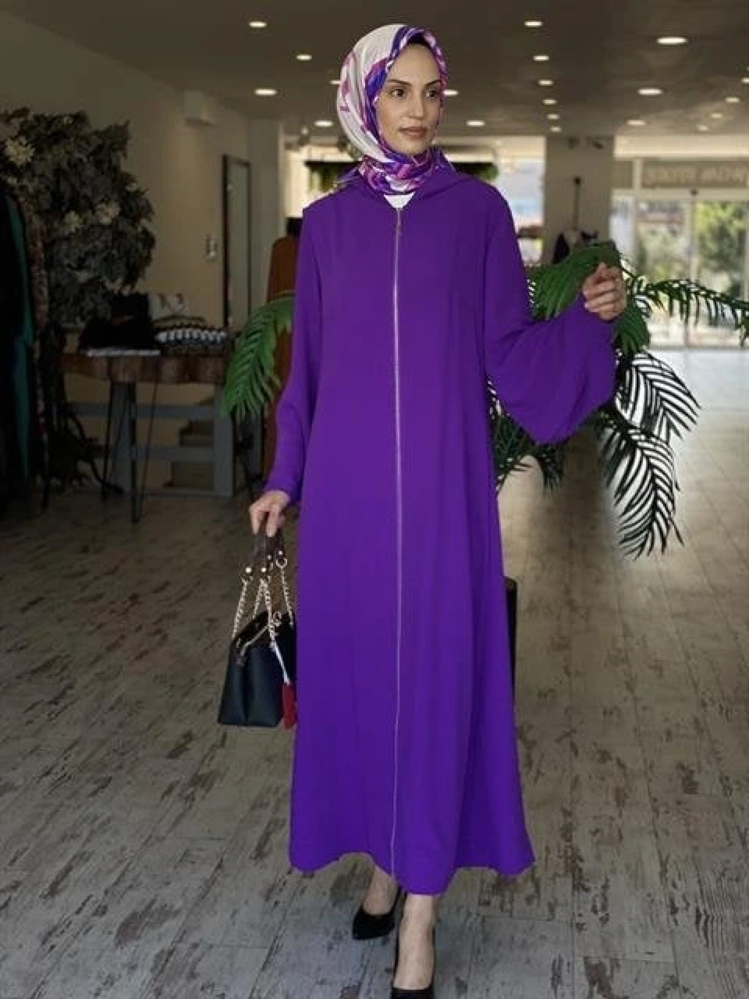 SENNA Andrea Fermuarlı Mor Abaya 4011S23